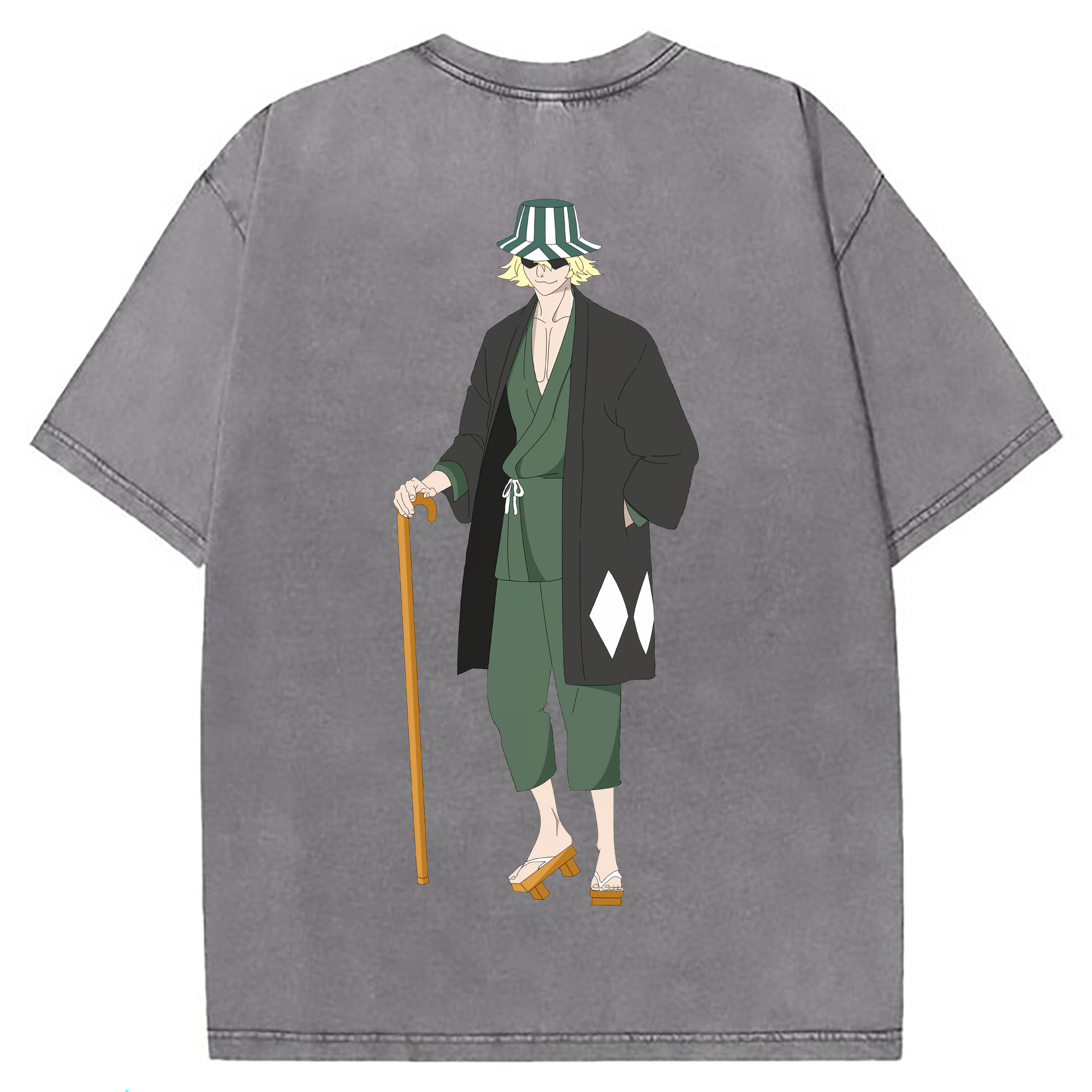 （画像用） "ブリーチ 浦原 喜助（うらはら きすけ） BLEACH Urahara Kisuke " 綿100% ヴィンテージ風 半袖Tシャツ（背面プリント）
