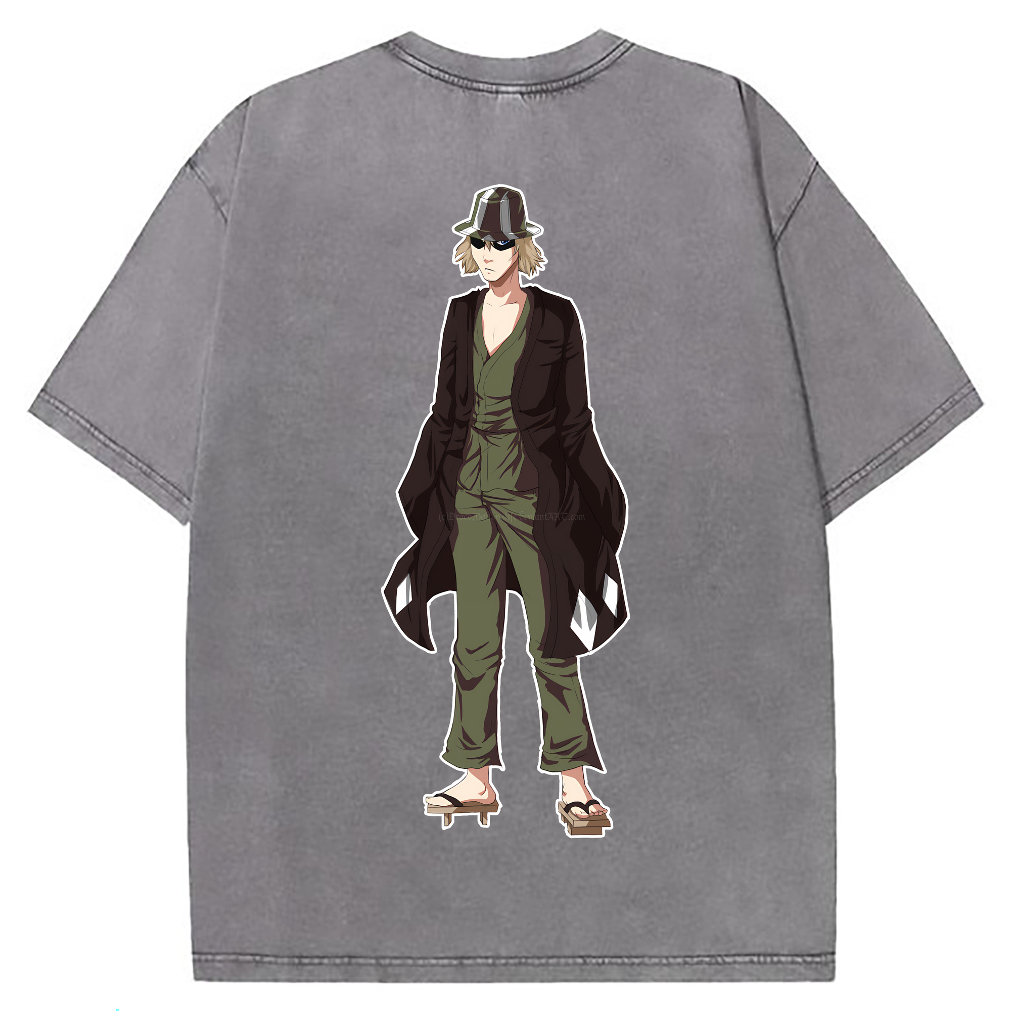 （画像用） "ブリーチ 浦原 喜助（うらはら きすけ） BLEACH Urahara Kisuke " 綿100% ヴィンテージ風 半袖Tシャツ（背面プリント）