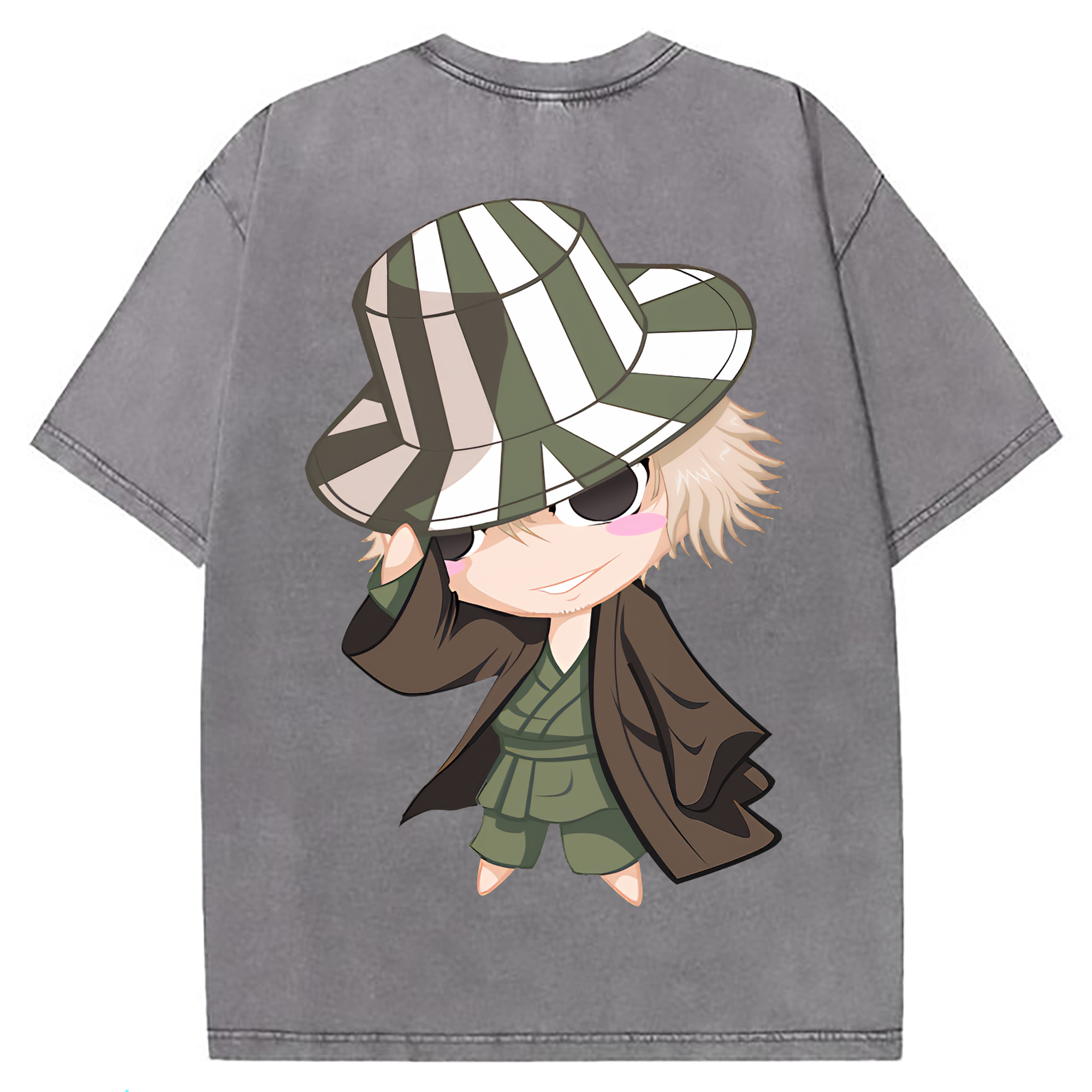 （画像用） "ブリーチ 浦原 喜助（うらはら きすけ） BLEACH Urahara Kisuke " 綿100% ヴィンテージ風 半袖Tシャツ（背面プリント）