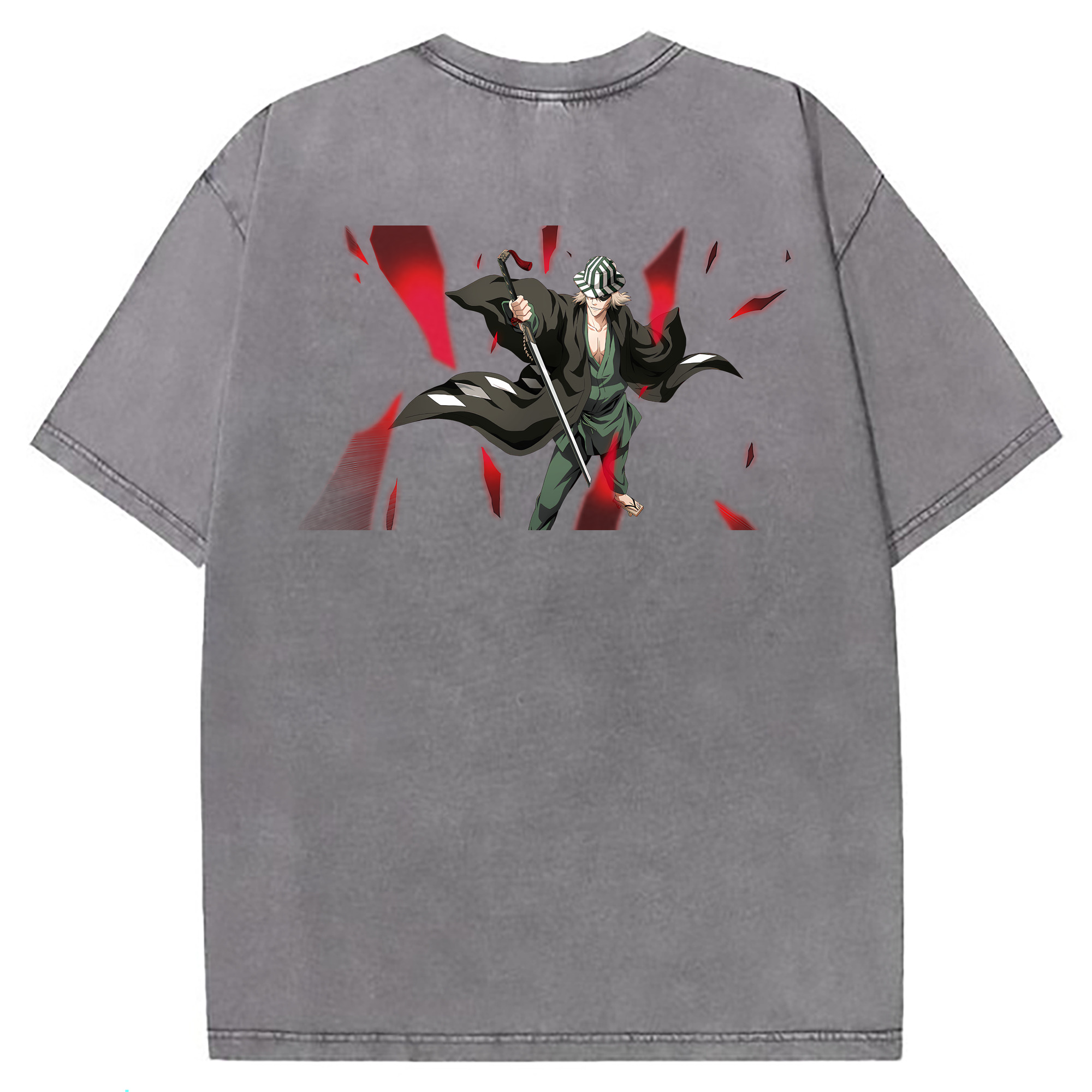 （画像用） "ブリーチ 浦原 喜助（うらはら きすけ） BLEACH Urahara Kisuke " 綿100% ヴィンテージ風 半袖Tシャツ（背面プリント）