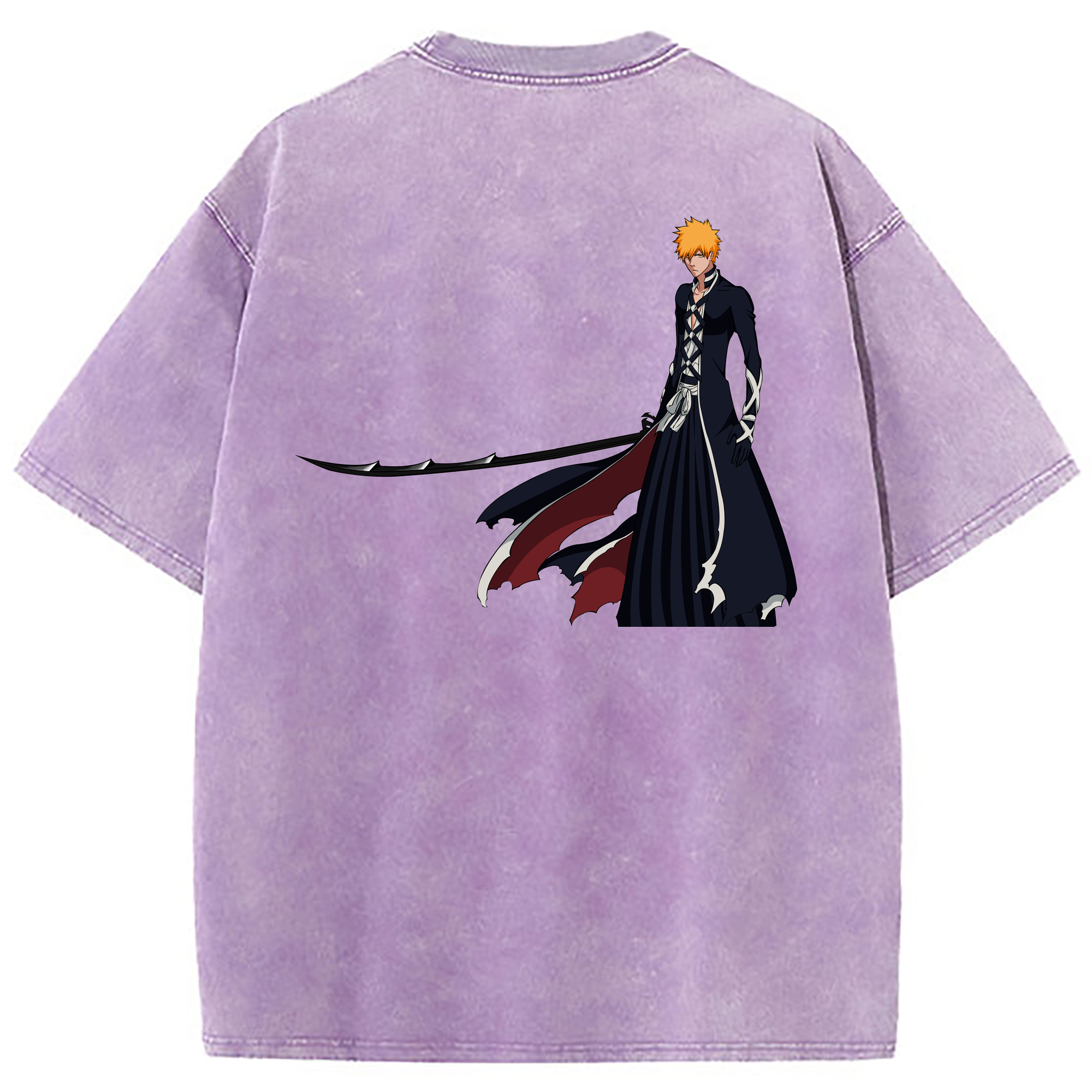 （画像用） ブリーチ 黒崎一護（くろさき いちご）BLEACH Kurosaki Ichigo 綿100% ヴィンテージ風 半袖Tシャツ（背面プリント）