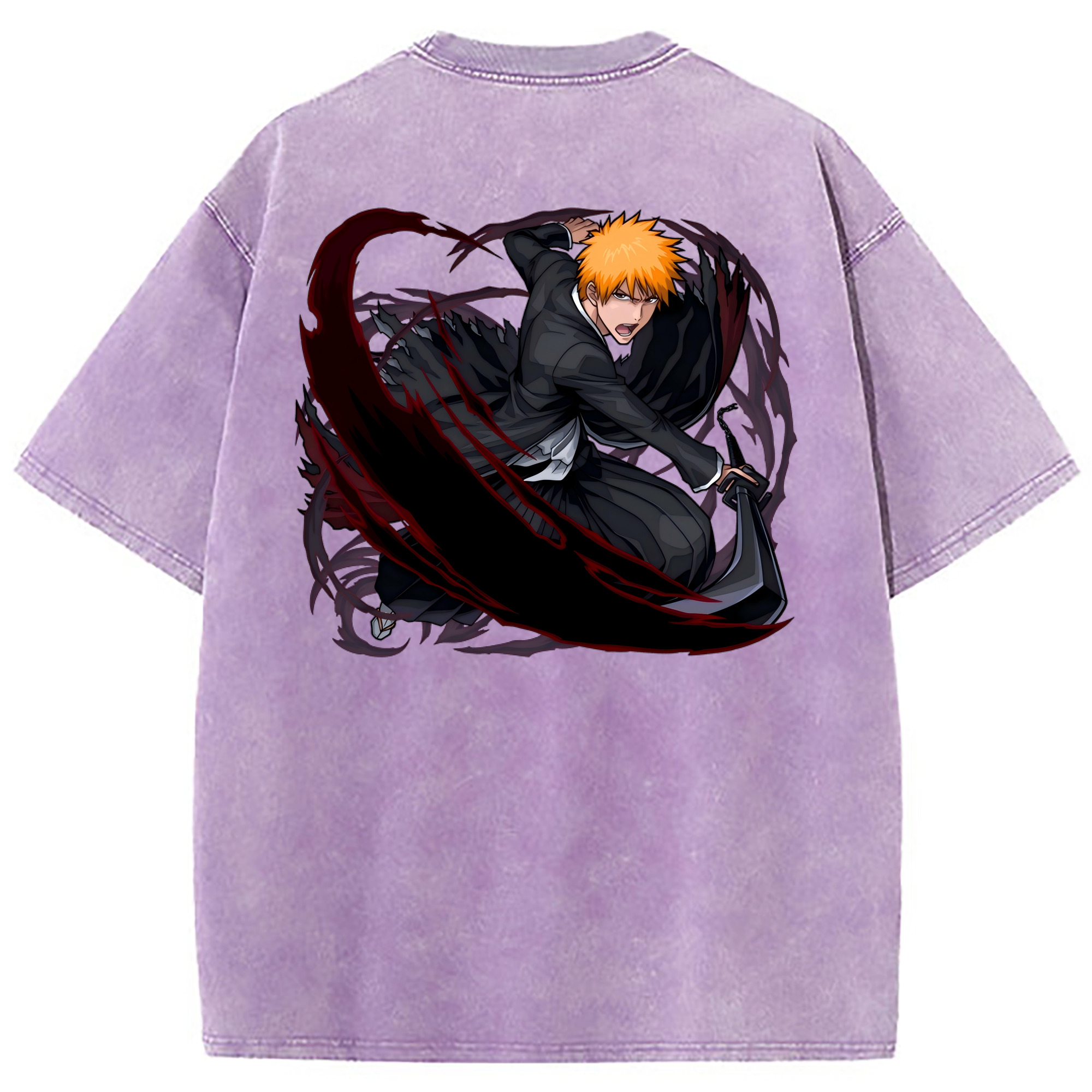 （画像用） ブリーチ 黒崎一護（くろさき いちご）BLEACH Kurosaki Ichigo 綿100% ヴィンテージ風 半袖Tシャツ（背面プリント）