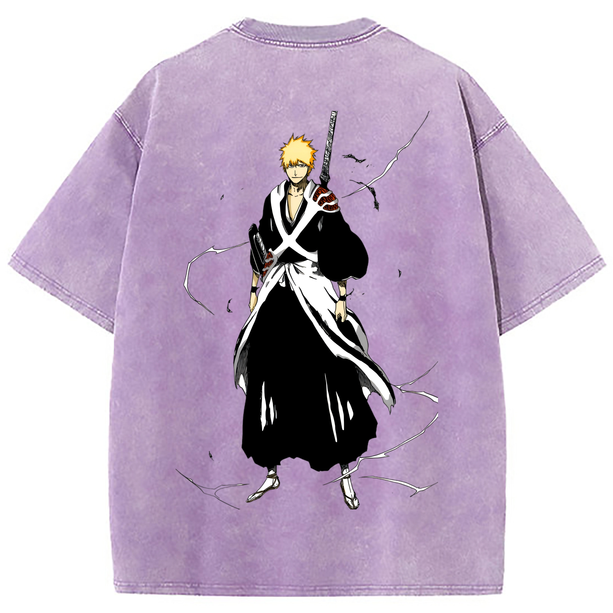 （画像用） ブリーチ 黒崎一護（くろさき いちご）BLEACH Kurosaki Ichigo 綿100% ヴィンテージ風 半袖Tシャツ（背面プリント）