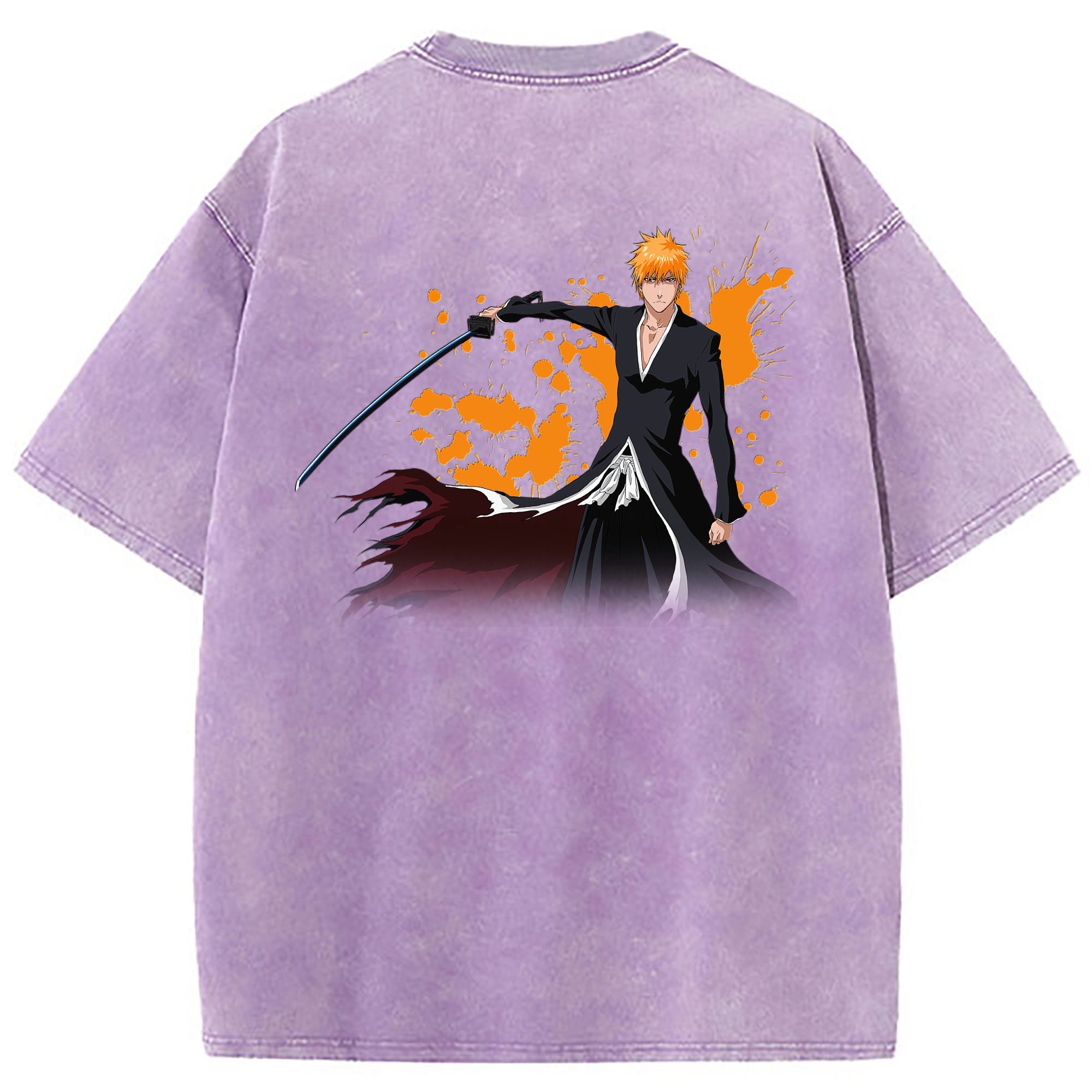 （画像用） ブリーチ 黒崎一護（くろさき いちご）BLEACH Kurosaki Ichigo 綿100% ヴィンテージ風 半袖Tシャツ（背面プリント）