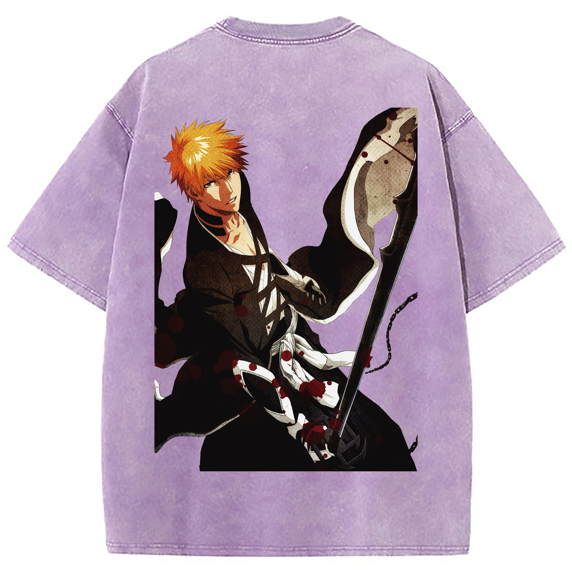 （画像用） ブリーチ 黒崎一護（くろさき いちご）BLEACH Kurosaki Ichigo 綿100% ヴィンテージ風 半袖Tシャツ（背面プリント）