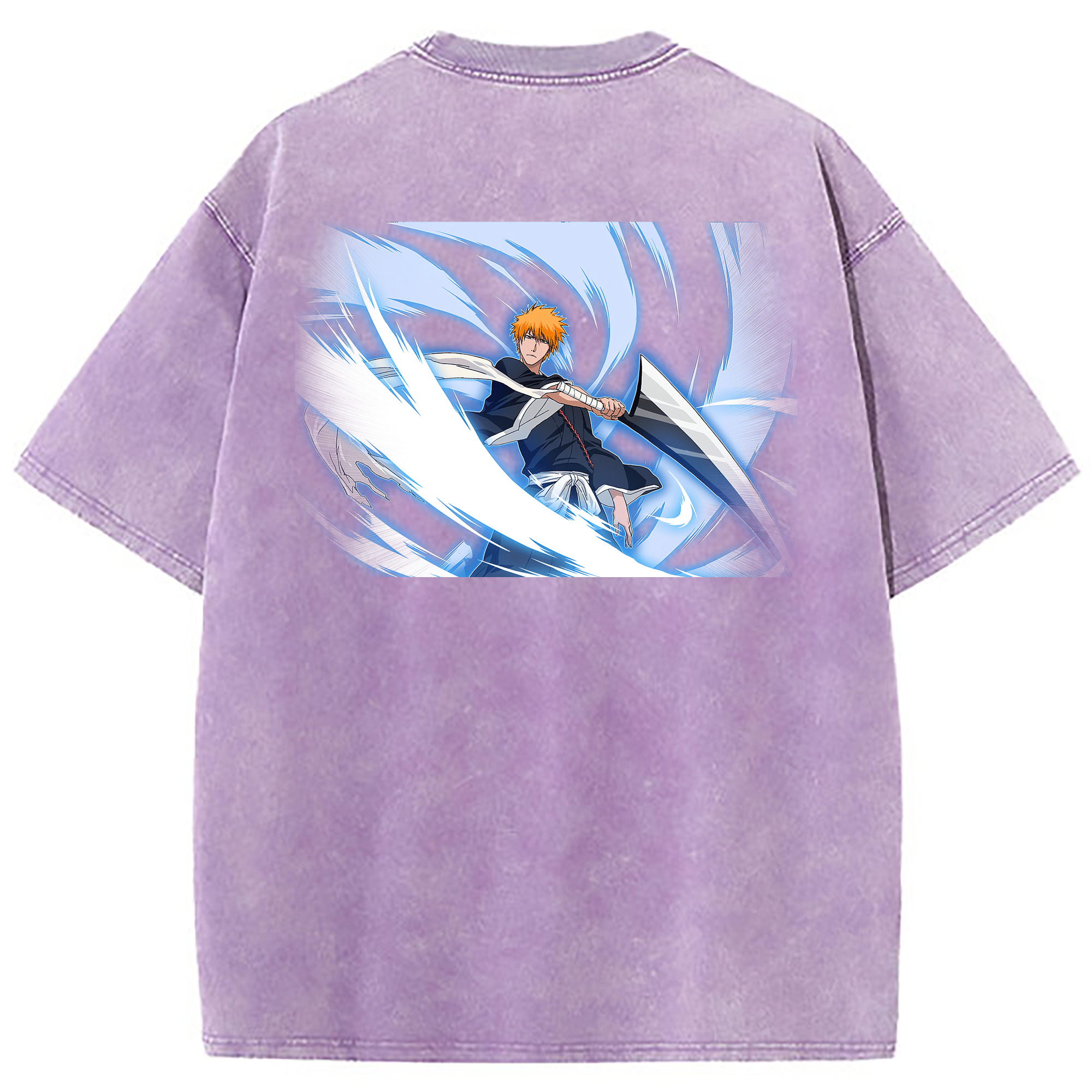 （画像用） ブリーチ 黒崎一護（くろさき いちご）BLEACH Kurosaki Ichigo 綿100% ヴィンテージ風 半袖Tシャツ（背面プリント）