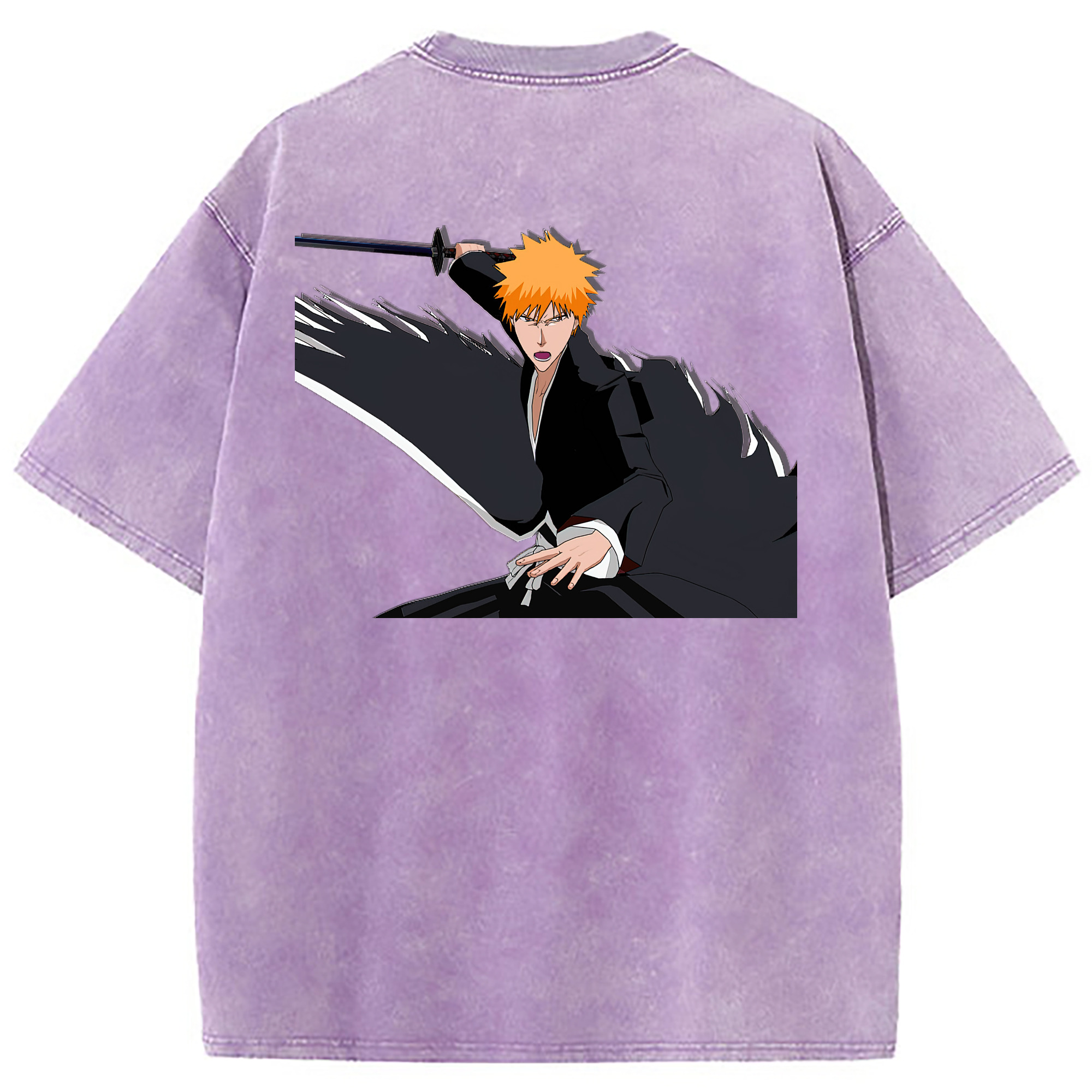 （画像用） ブリーチ 黒崎一護（くろさき いちご）BLEACH Kurosaki Ichigo 綿100% ヴィンテージ風 半袖Tシャツ（背面プリント）