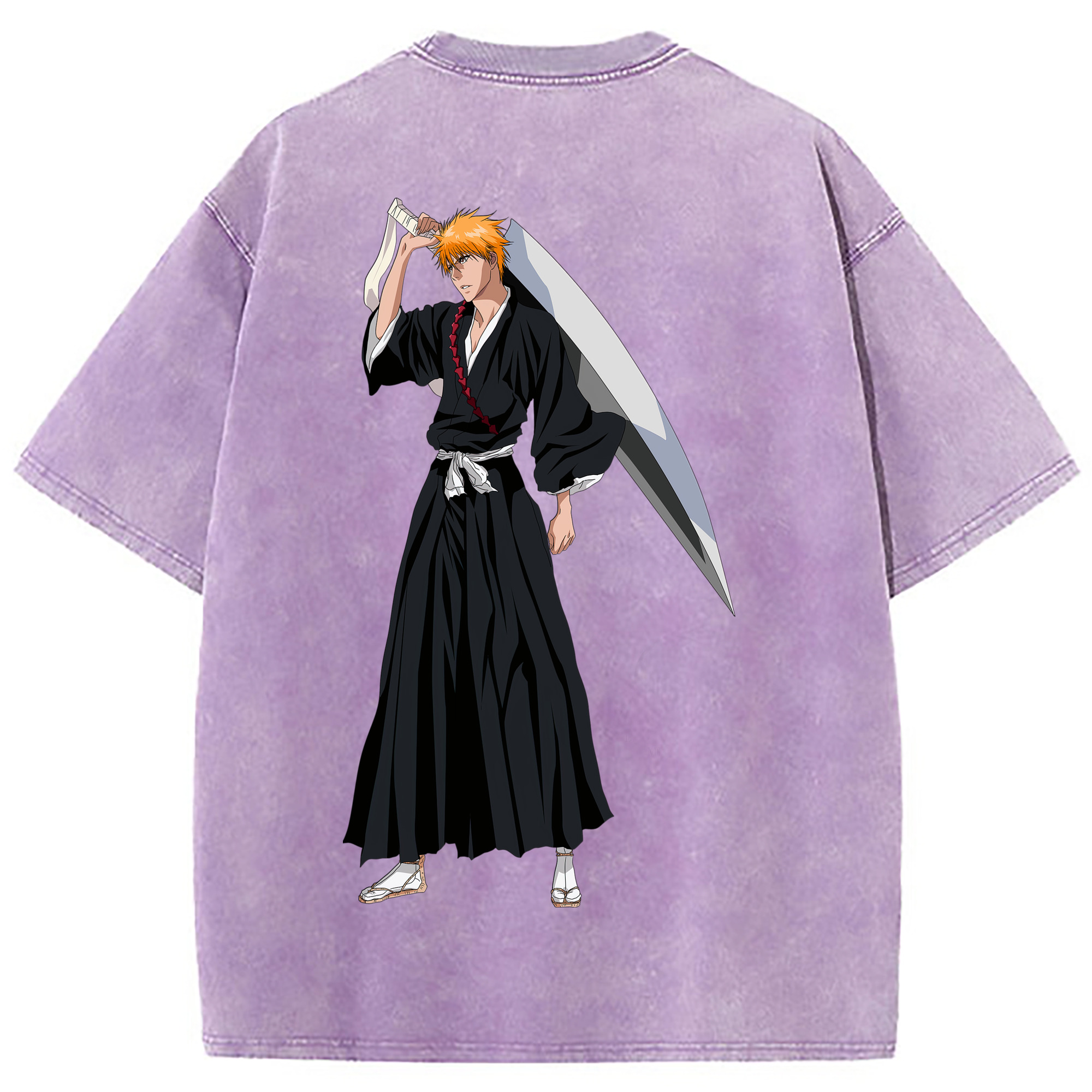 （画像用） ブリーチ 黒崎一護（くろさき いちご）BLEACH Kurosaki Ichigo 綿100% ヴィンテージ風 半袖Tシャツ（背面プリント）