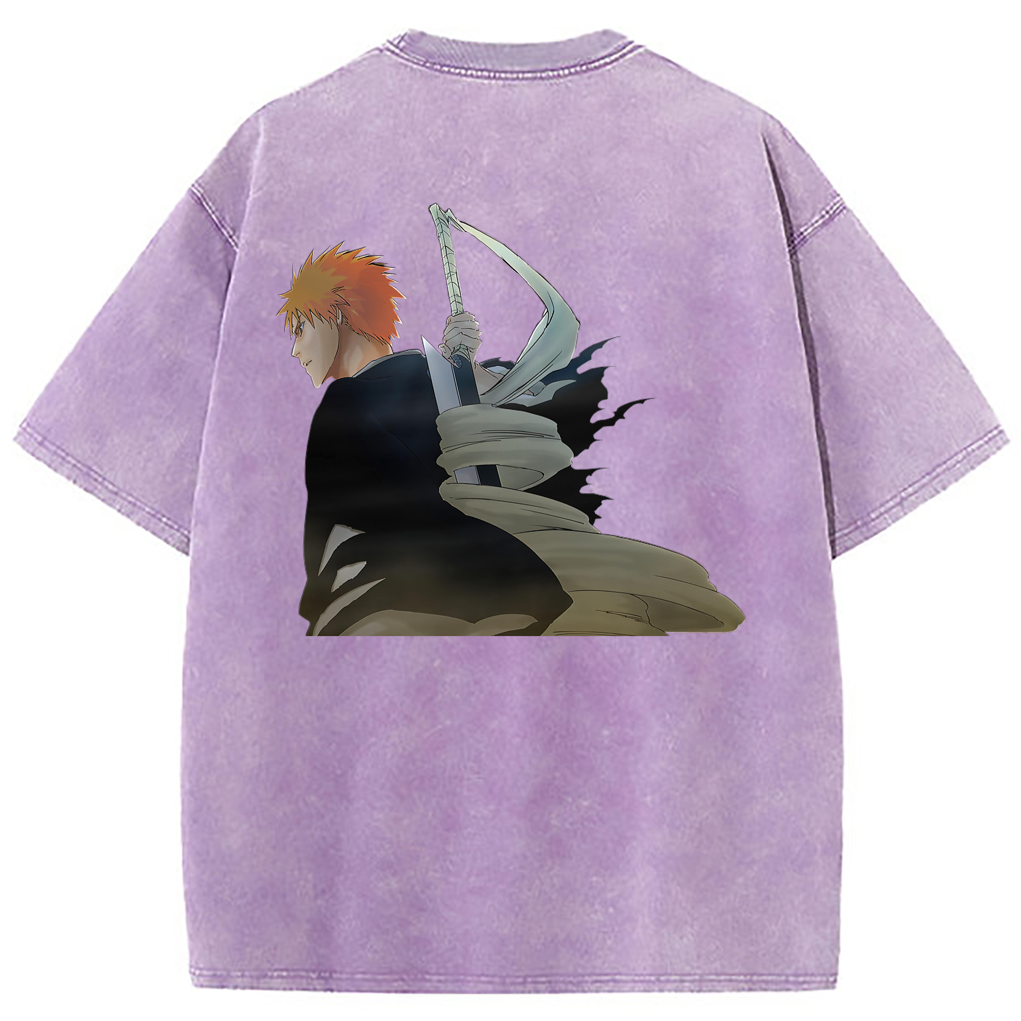 （画像用） ブリーチ 黒崎一護（くろさき いちご）BLEACH Kurosaki Ichigo 綿100% ヴィンテージ風 半袖Tシャツ（背面プリント）