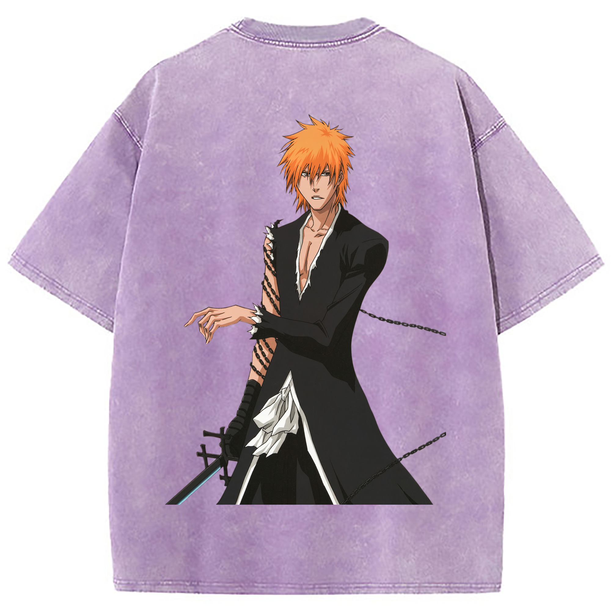 （画像用） ブリーチ 黒崎一護（くろさき いちご）BLEACH Kurosaki Ichigo 綿100% ヴィンテージ風 半袖Tシャツ（背面プリント）