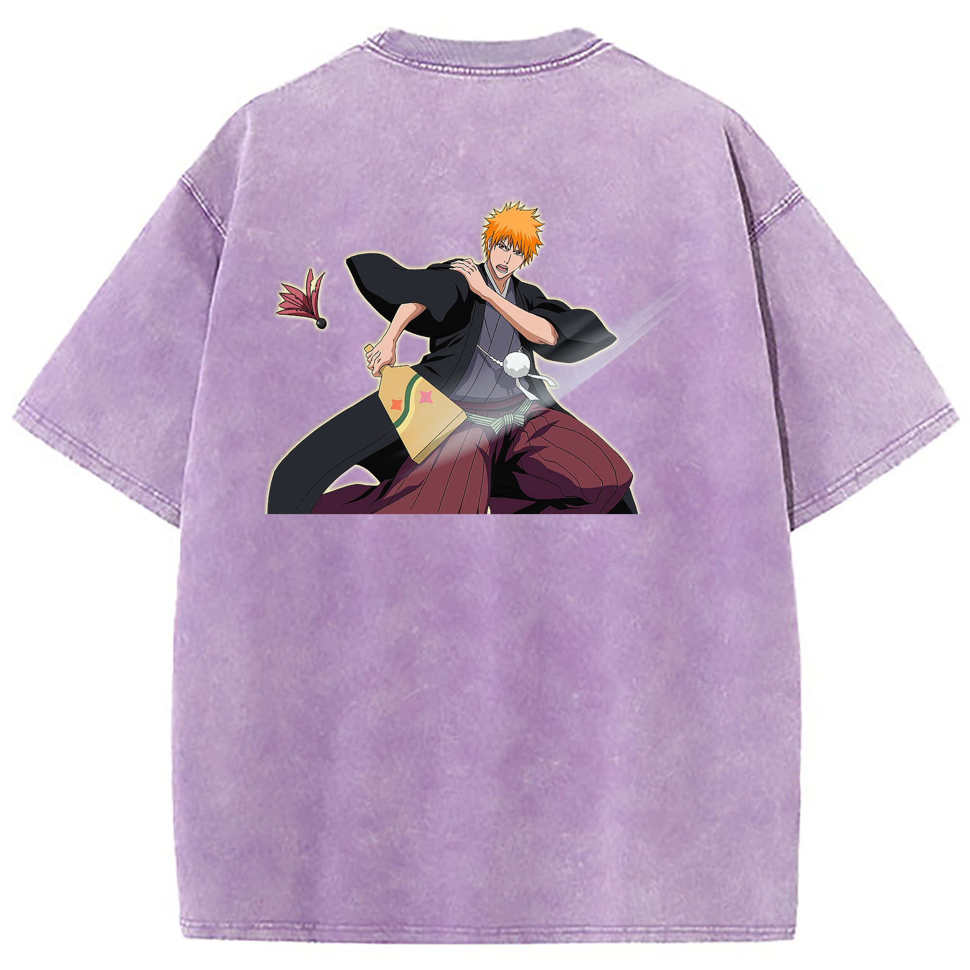 （画像用） ブリーチ 黒崎一護（くろさき いちご）BLEACH Kurosaki Ichigo 綿100% ヴィンテージ風 半袖Tシャツ（背面プリント）