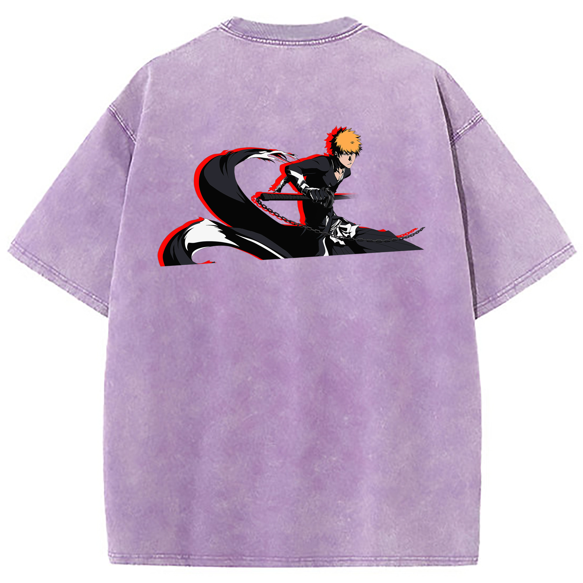 （画像用） ブリーチ 黒崎一護（くろさき いちご）BLEACH Kurosaki Ichigo 綿100% ヴィンテージ風 半袖Tシャツ（背面プリント）