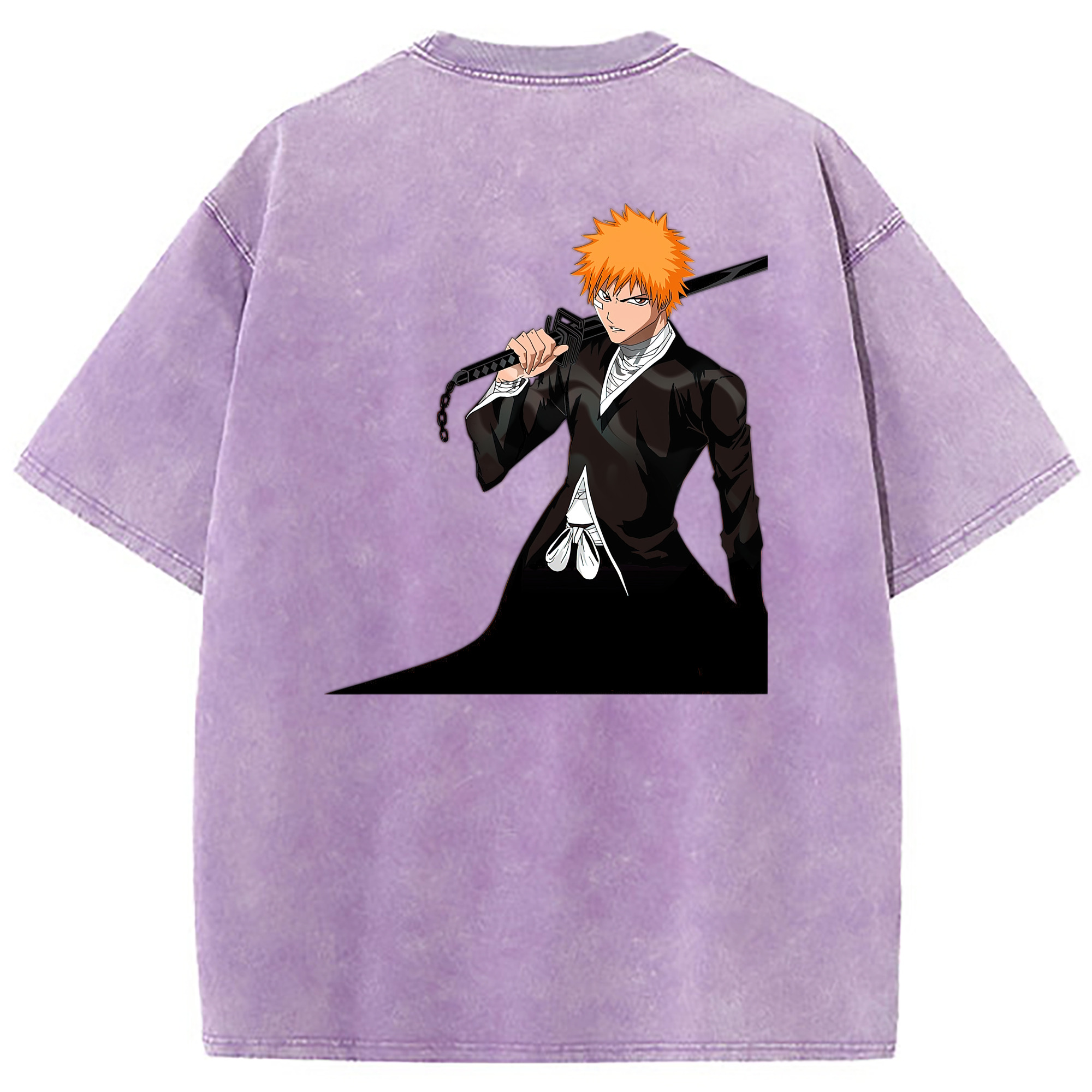 （画像用） ブリーチ 黒崎一護（くろさき いちご）BLEACH Kurosaki Ichigo 綿100% ヴィンテージ風 半袖Tシャツ（背面プリント）