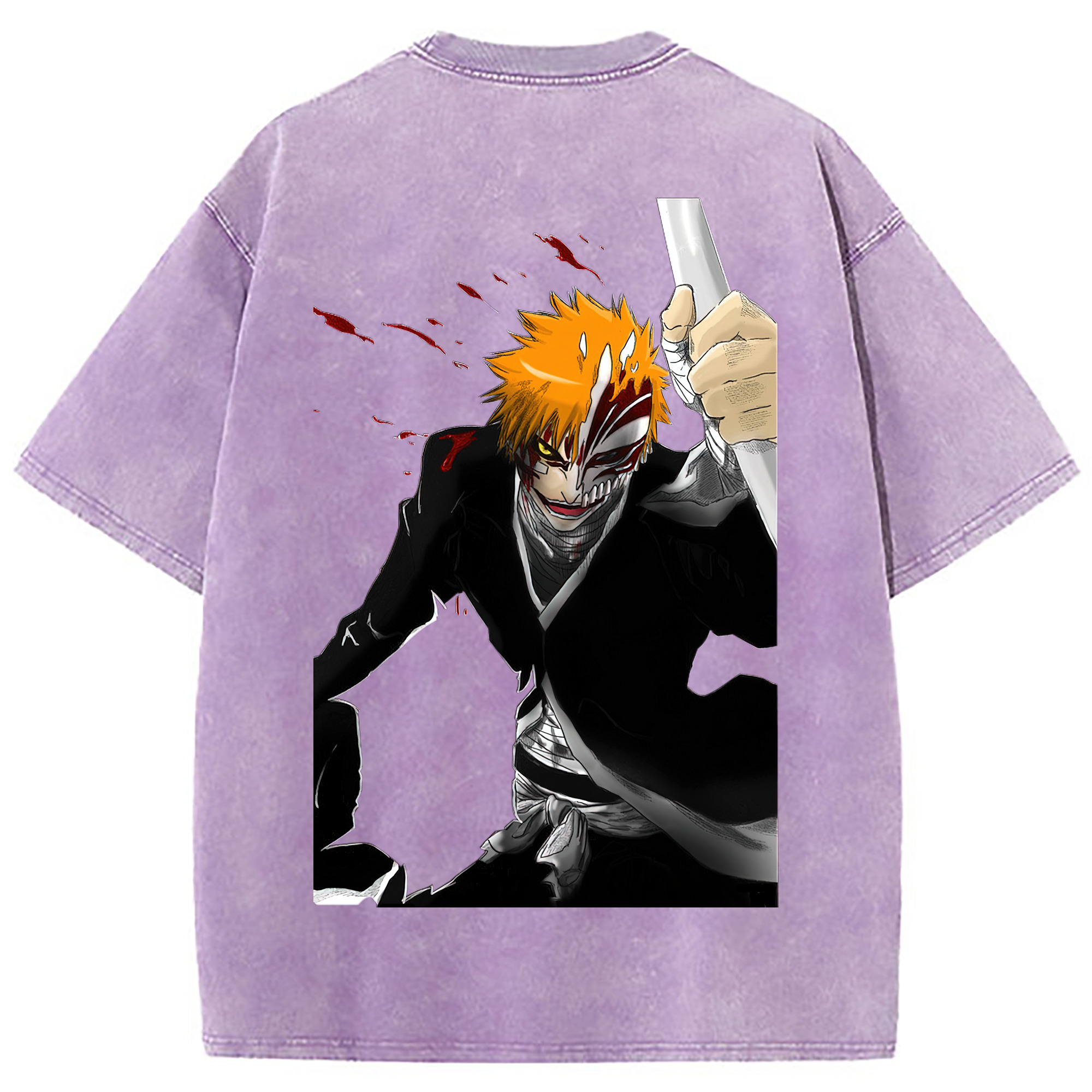 （画像用） ブリーチ 黒崎一護（くろさき いちご）BLEACH Kurosaki Ichigo 綿100% ヴィンテージ風 半袖Tシャツ（背面プリント）