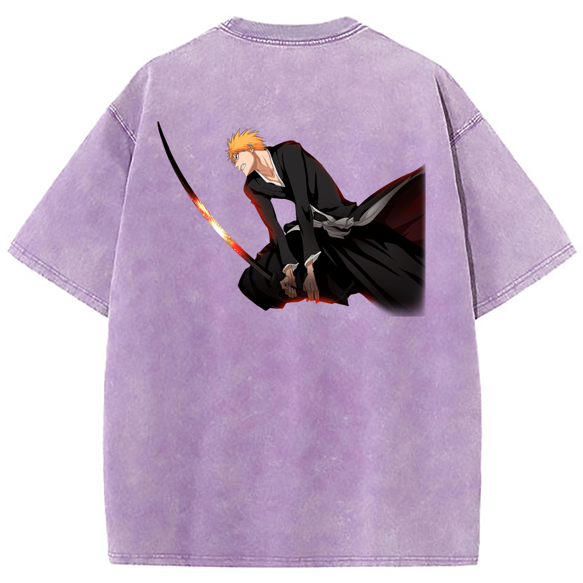 （画像用） ブリーチ 黒崎一護（くろさき いちご）BLEACH Kurosaki Ichigo 綿100% ヴィンテージ風 半袖Tシャツ（背面プリント）