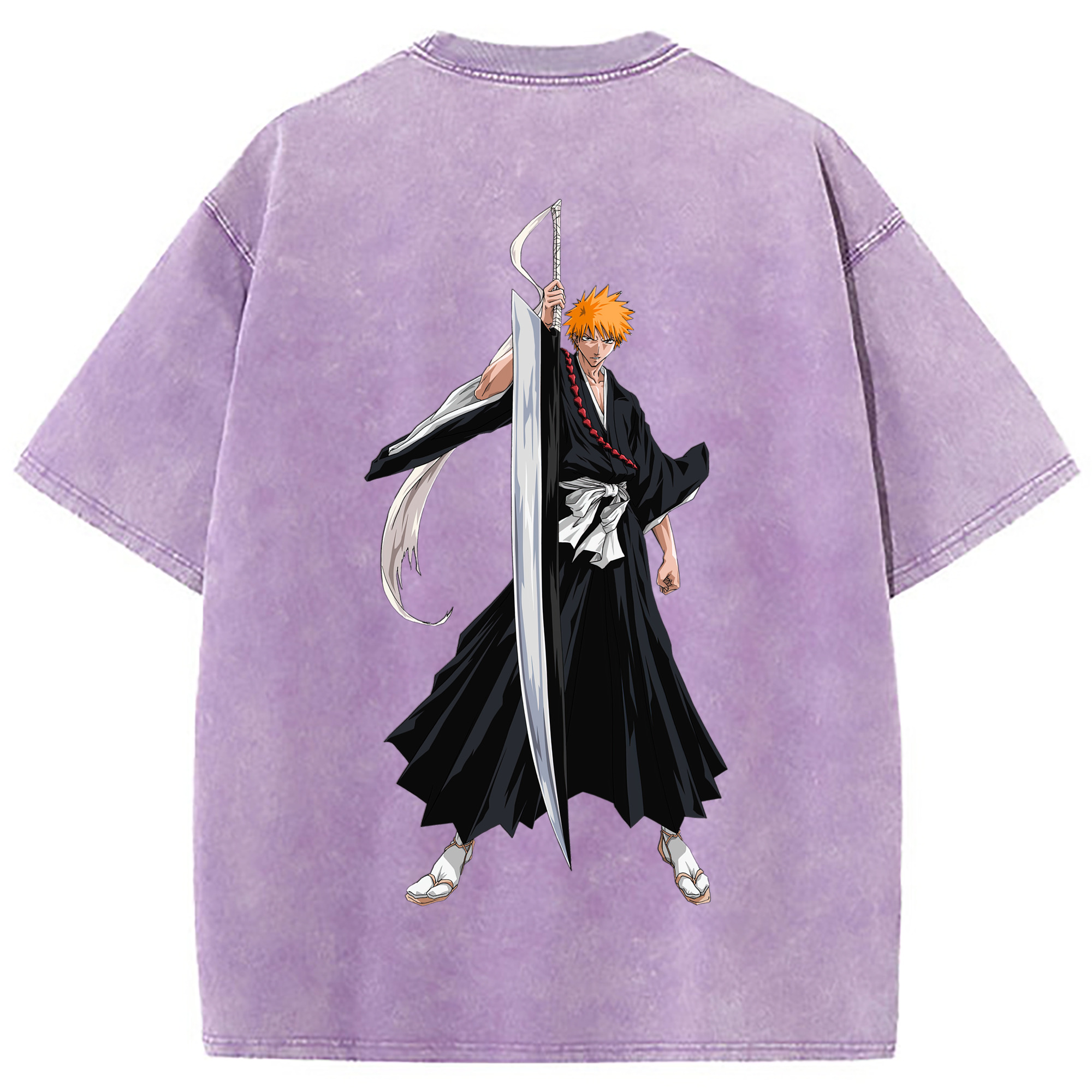 （画像用） ブリーチ 黒崎一護（くろさき いちご）BLEACH Kurosaki Ichigo 綿100% ヴィンテージ風 半袖Tシャツ（背面プリント）