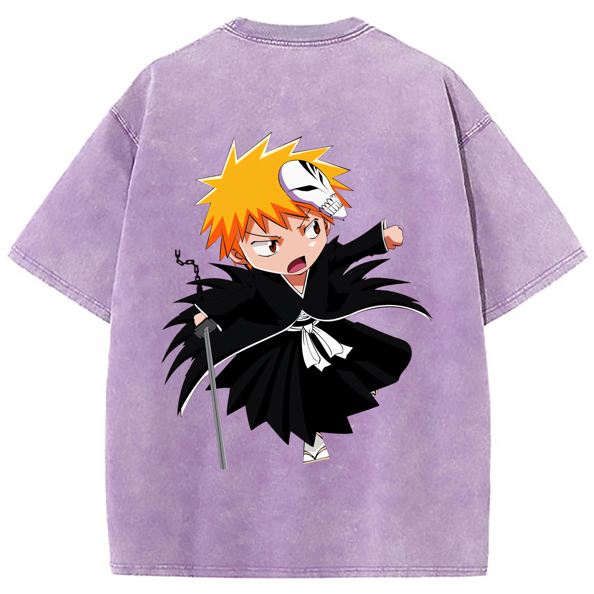 （画像用） ブリーチ 黒崎一護（くろさき いちご）BLEACH Kurosaki Ichigo 綿100% ヴィンテージ風 半袖Tシャツ（背面プリント）