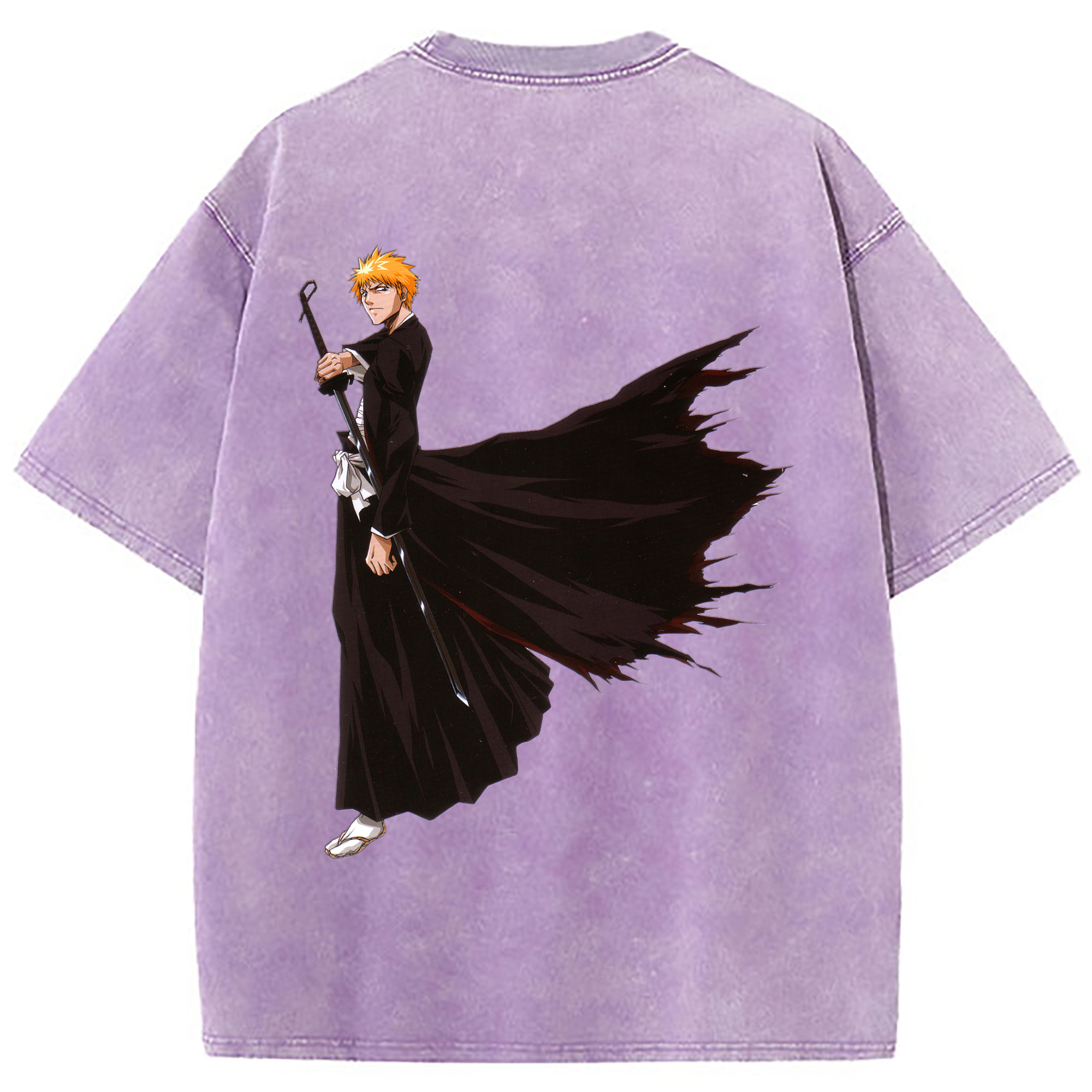 （画像用） ブリーチ 黒崎一護（くろさき いちご）BLEACH Kurosaki Ichigo 綿100% ヴィンテージ風 半袖Tシャツ（背面プリント）