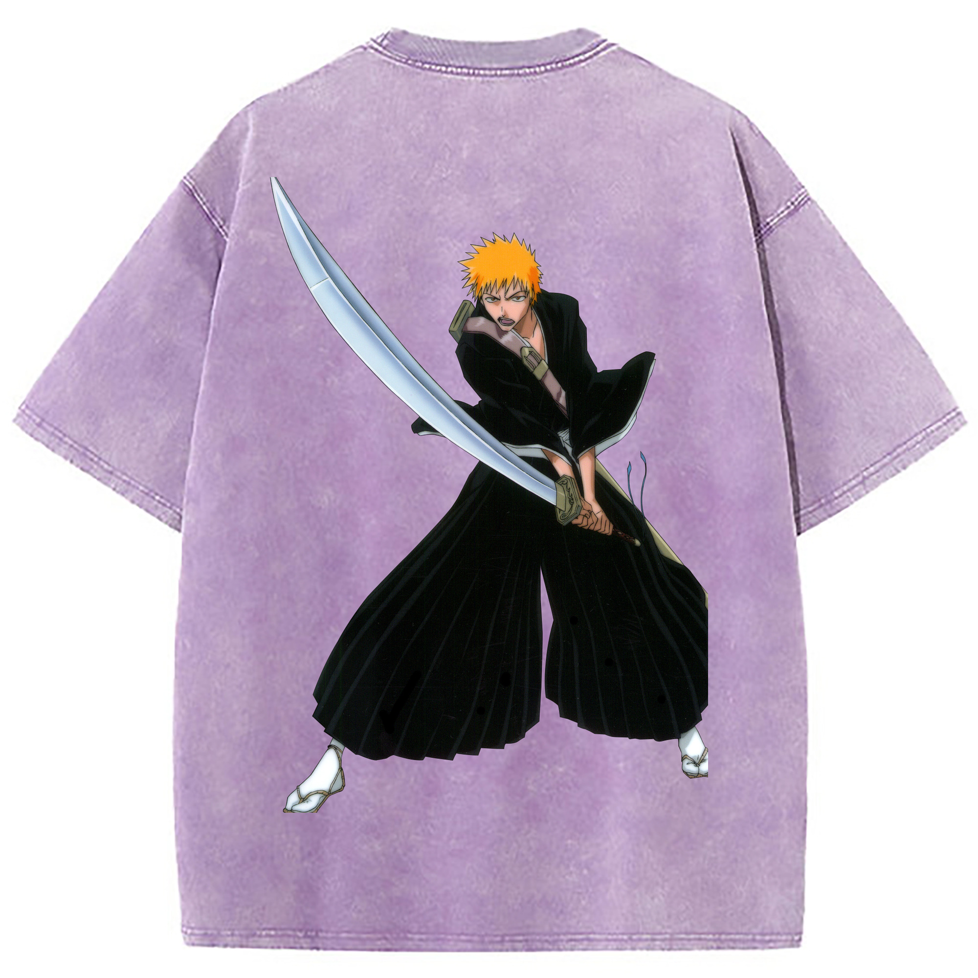（画像用） ブリーチ 黒崎一護（くろさき いちご）BLEACH Kurosaki Ichigo 綿100% ヴィンテージ風 半袖Tシャツ（背面プリント）