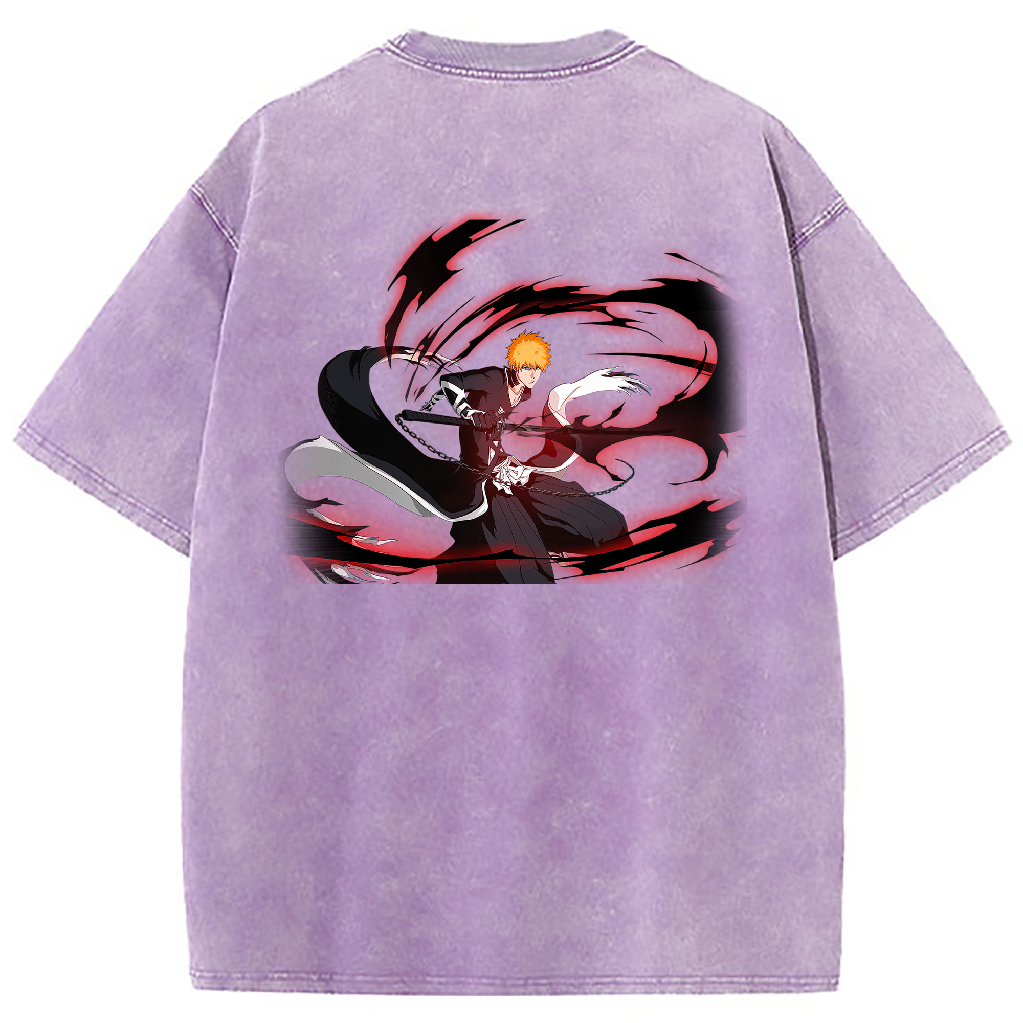 （画像用） ブリーチ 黒崎一護（くろさき いちご）BLEACH Kurosaki Ichigo 綿100% ヴィンテージ風 半袖Tシャツ（背面プリント）