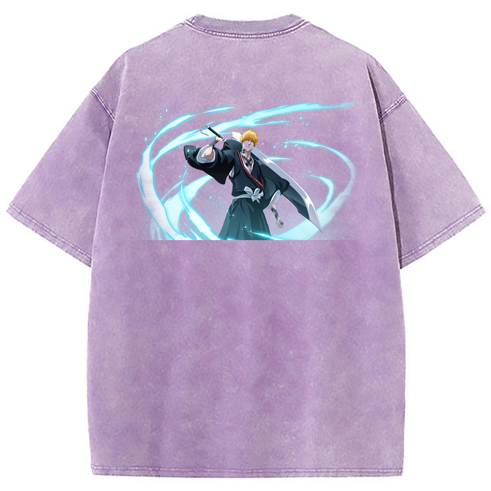 （画像用） ブリーチ 黒崎一護（くろさき いちご）BLEACH Kurosaki Ichigo 綿100% ヴィンテージ風 半袖Tシャツ（背面プリント）
