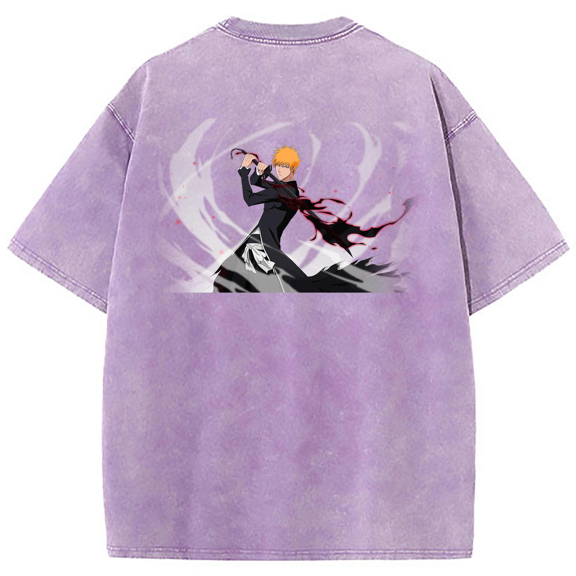 （画像用） ブリーチ 黒崎一護（くろさき いちご）BLEACH Kurosaki Ichigo 綿100% ヴィンテージ風 半袖Tシャツ（背面プリント）