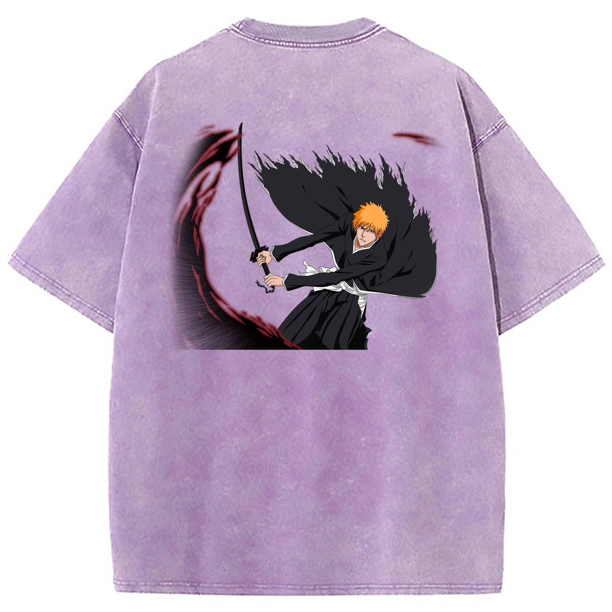 （画像用） ブリーチ 黒崎一護（くろさき いちご）BLEACH Kurosaki Ichigo 綿100% ヴィンテージ風 半袖Tシャツ（背面プリント）