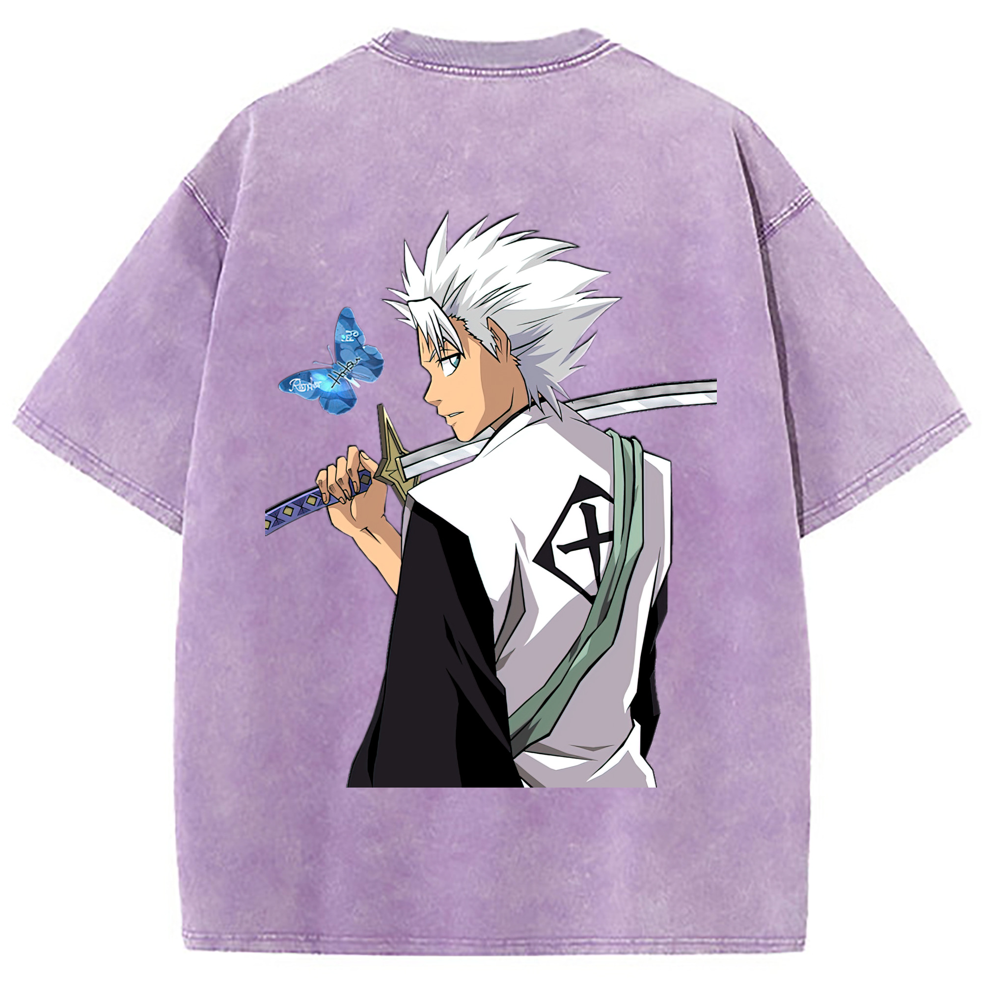 （画像用） ブリーチ 日番谷冬獅郎（ひつがや とうしろう） BLEACH Hitsugaya Toushirou 綿100% ヴィンテージ風 半袖Tシャツ（背面プリント）