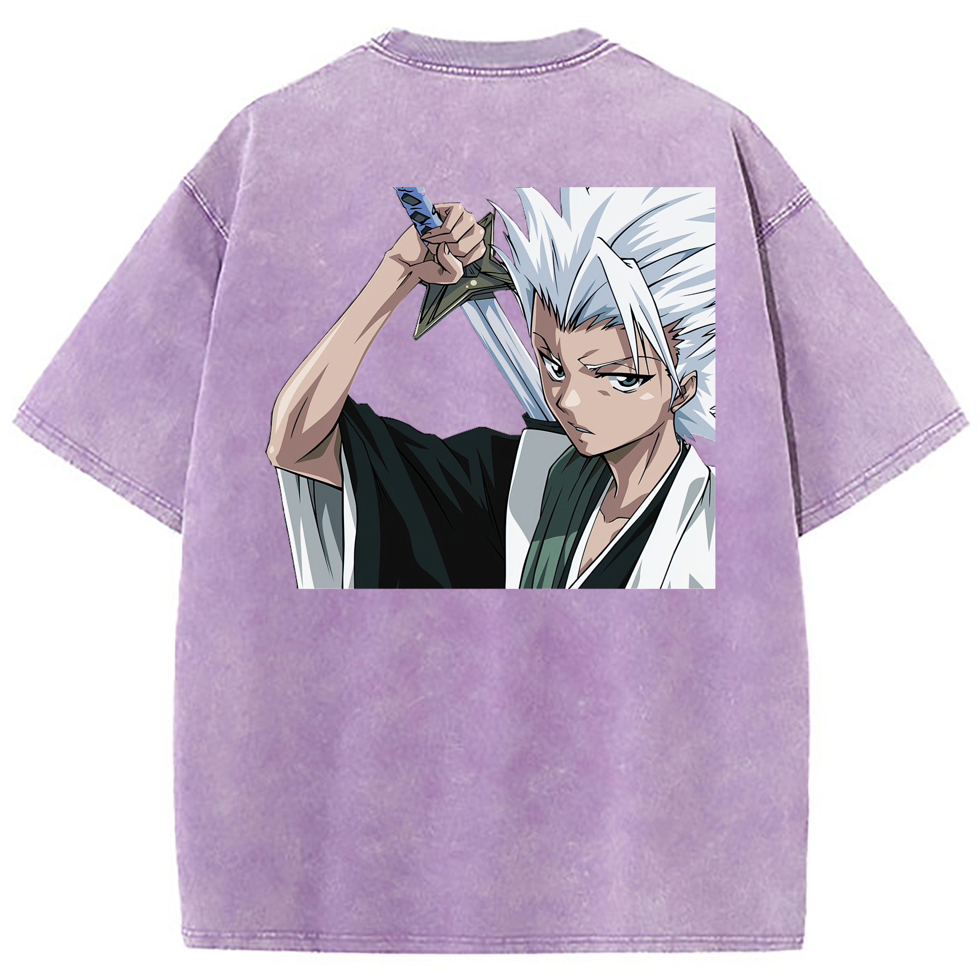 （画像用） ブリーチ 日番谷冬獅郎（ひつがや とうしろう） BLEACH Hitsugaya Toushirou 綿100% ヴィンテージ風 半袖Tシャツ（背面プリント）