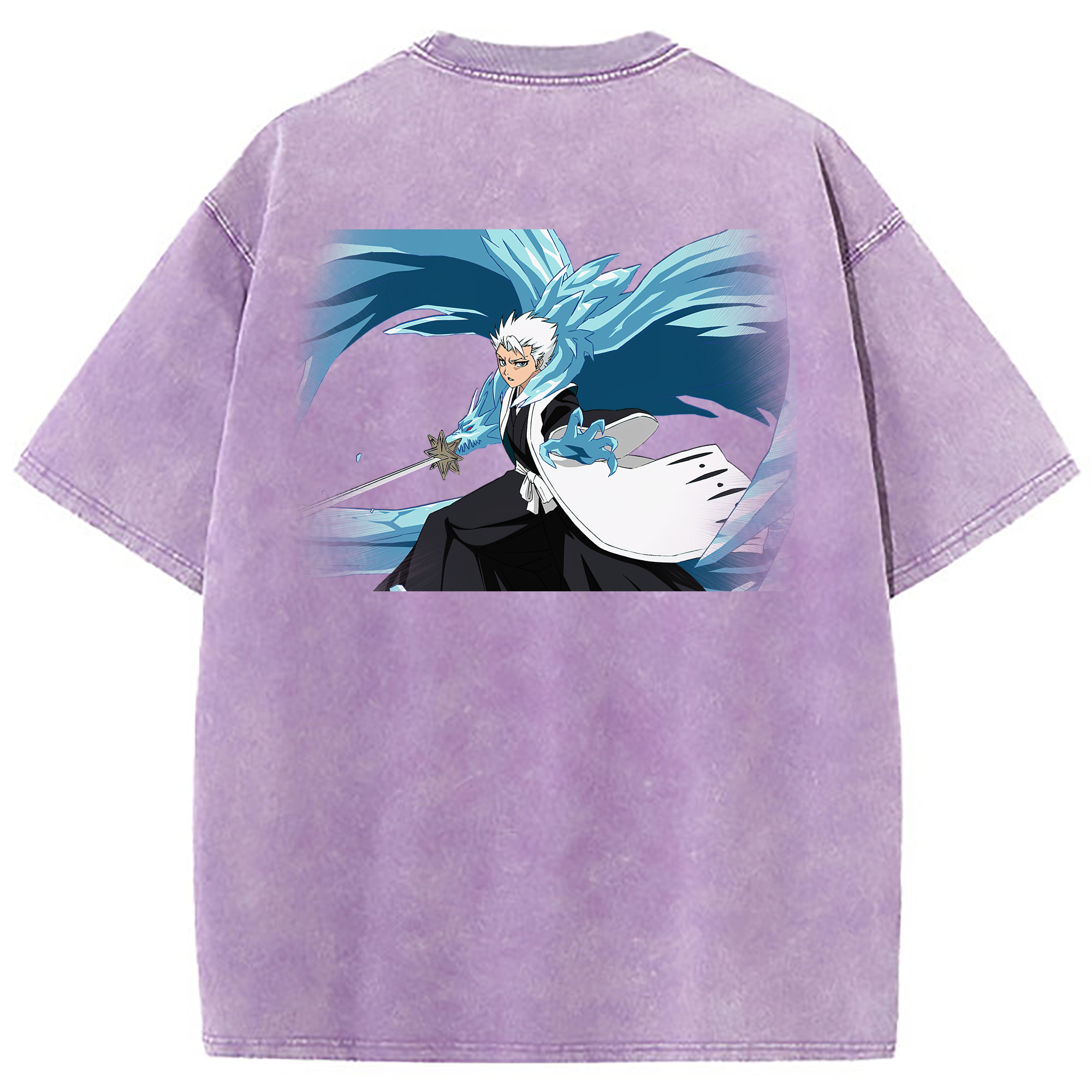 （画像用） ブリーチ 日番谷冬獅郎（ひつがや とうしろう） BLEACH Hitsugaya Toushirou 綿100% ヴィンテージ風 半袖Tシャツ（背面プリント）