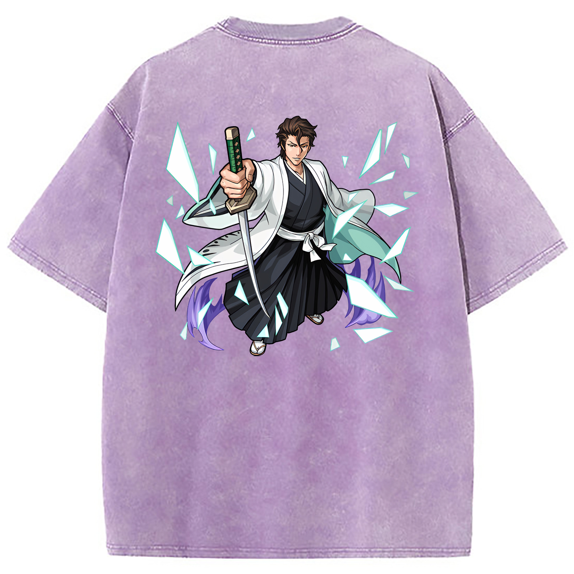 （画像用） ブリーチ 藍染 惣右介（あいぜん そうすけ） BLEACH Aizen Sousuke 綿100% ヴィンテージ風 半袖Tシャツ（背面プリント）
