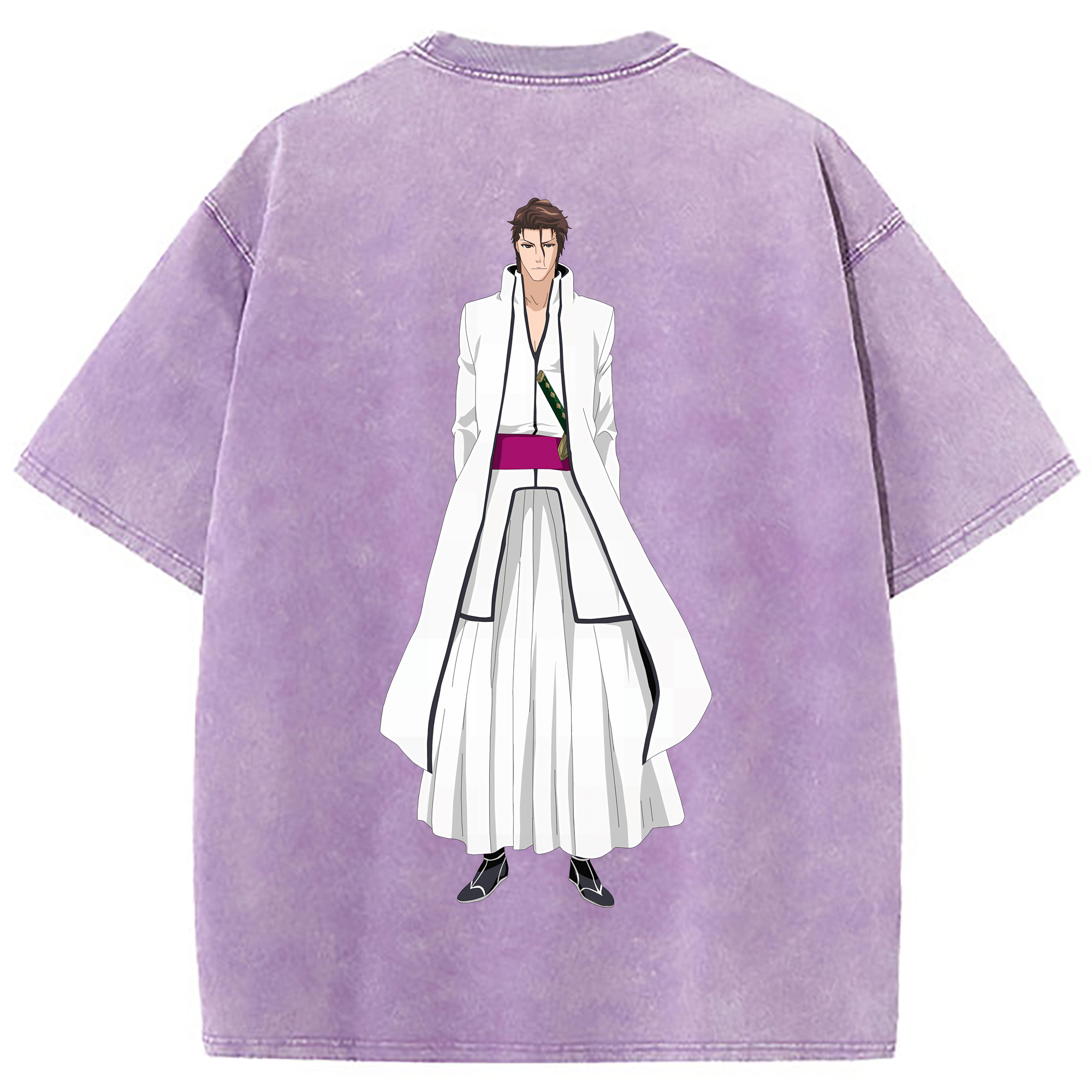 （画像用） ブリーチ 藍染 惣右介（あいぜん そうすけ） BLEACH Aizen Sousuke 綿100% ヴィンテージ風 半袖Tシャツ（背面プリント）