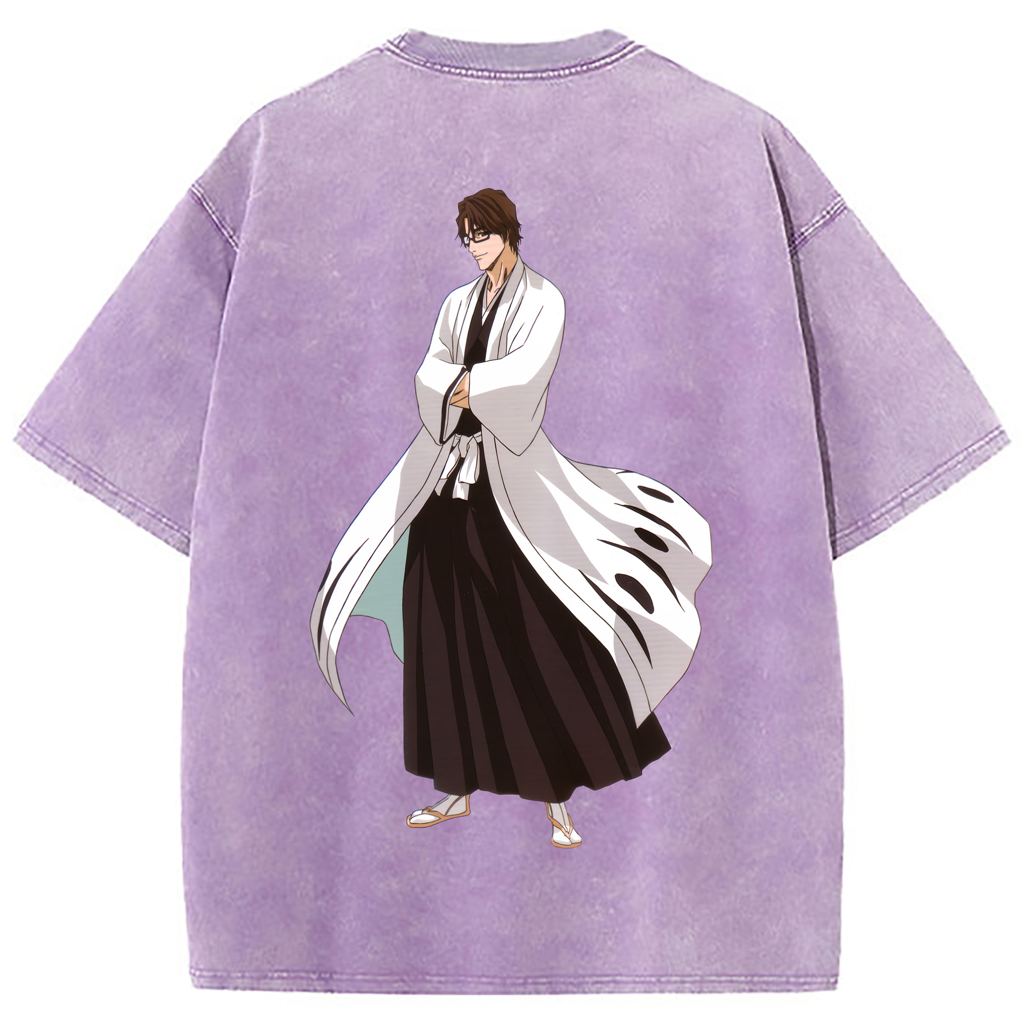 （画像用） ブリーチ 藍染 惣右介（あいぜん そうすけ） BLEACH Aizen Sousuke 綿100% ヴィンテージ風 半袖Tシャツ（背面プリント）
