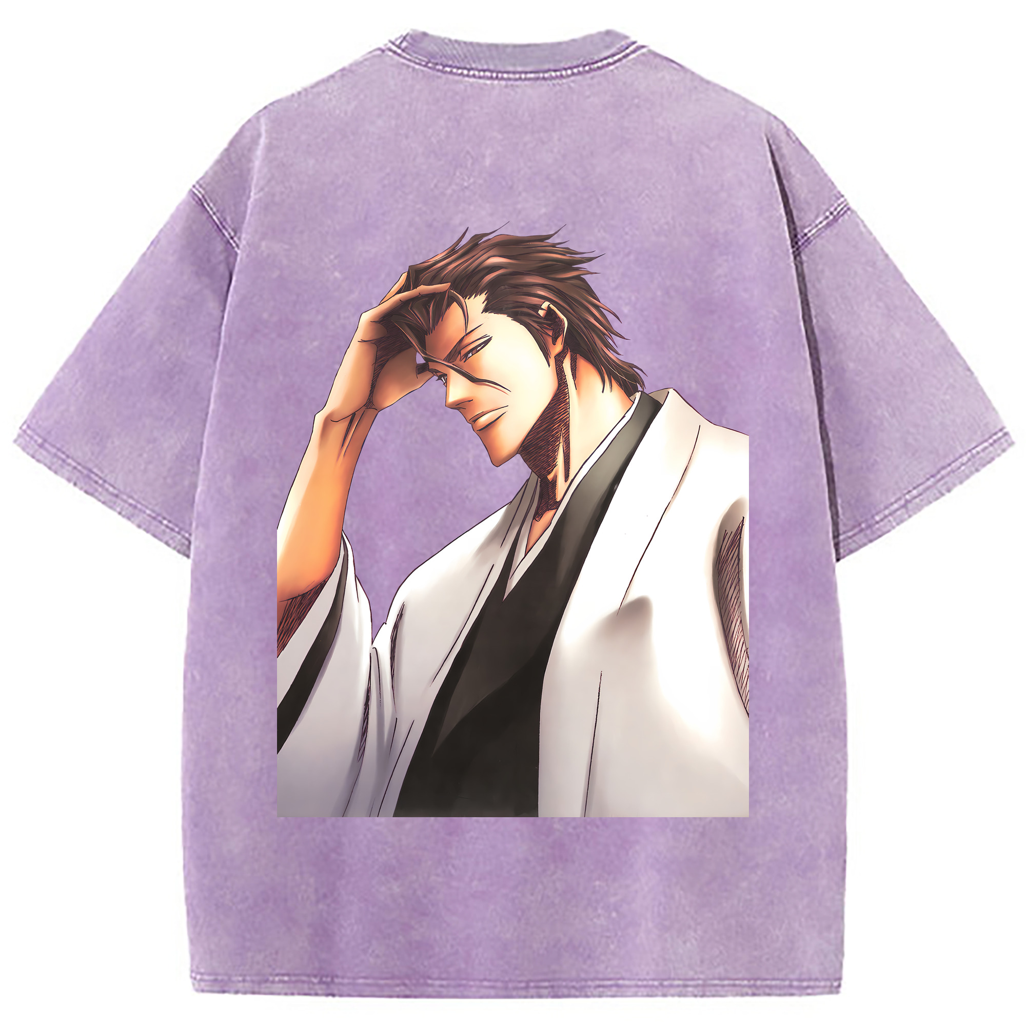 （画像用） ブリーチ 藍染 惣右介（あいぜん そうすけ） BLEACH Aizen Sousuke 綿100% ヴィンテージ風 半袖Tシャツ（背面プリント）