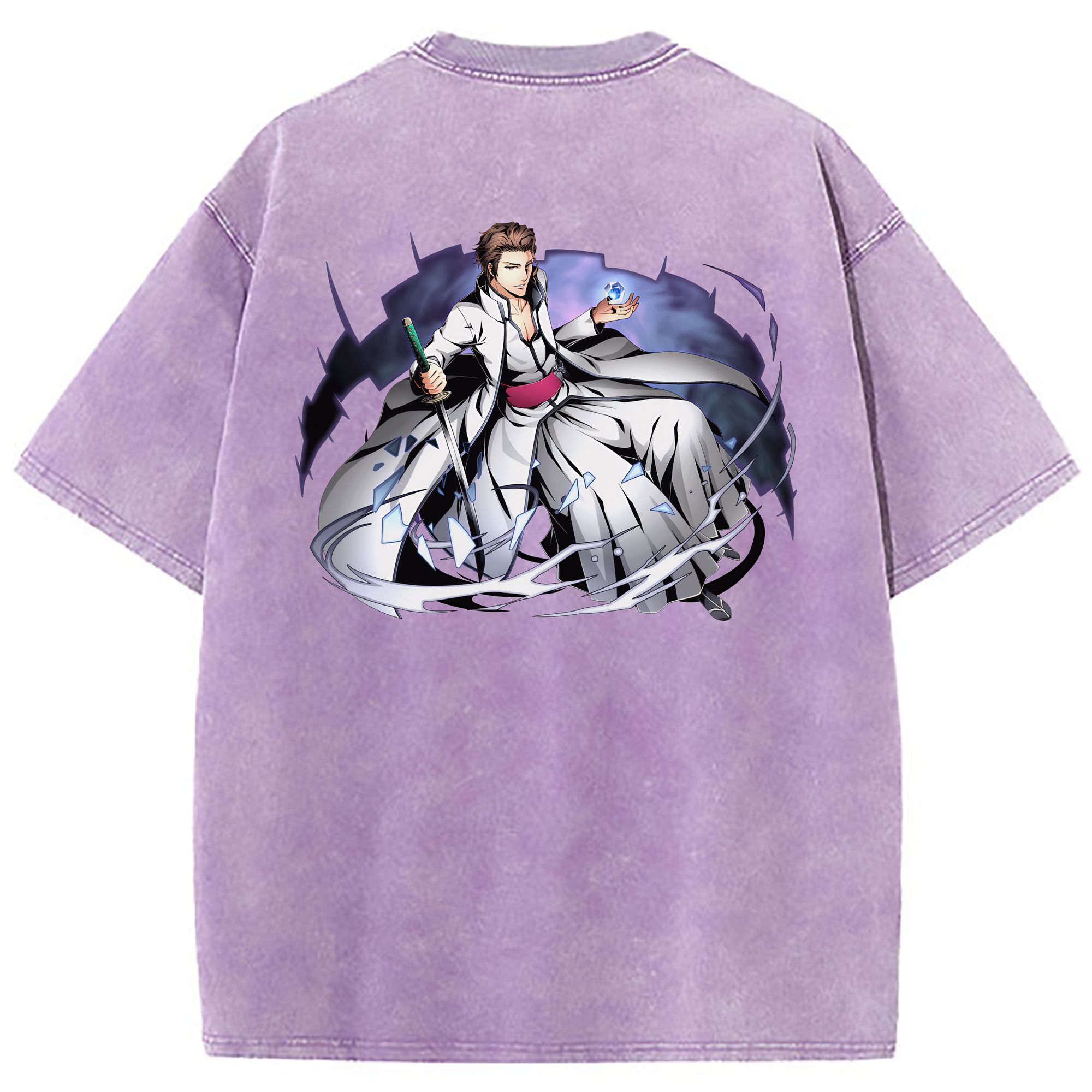 （画像用） ブリーチ 藍染 惣右介（あいぜん そうすけ） BLEACH Aizen Sousuke 綿100% ヴィンテージ風 半袖Tシャツ（背面プリント）