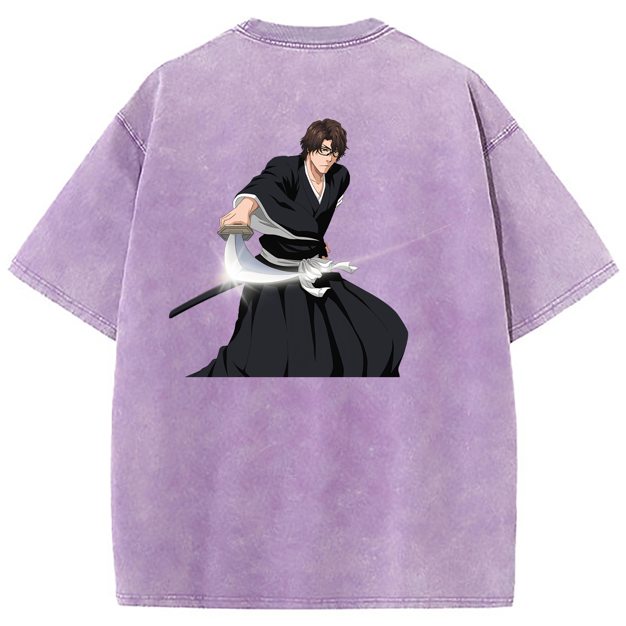 （画像用） ブリーチ 藍染 惣右介（あいぜん そうすけ） BLEACH Aizen Sousuke 綿100% ヴィンテージ風 半袖Tシャツ（背面プリント）