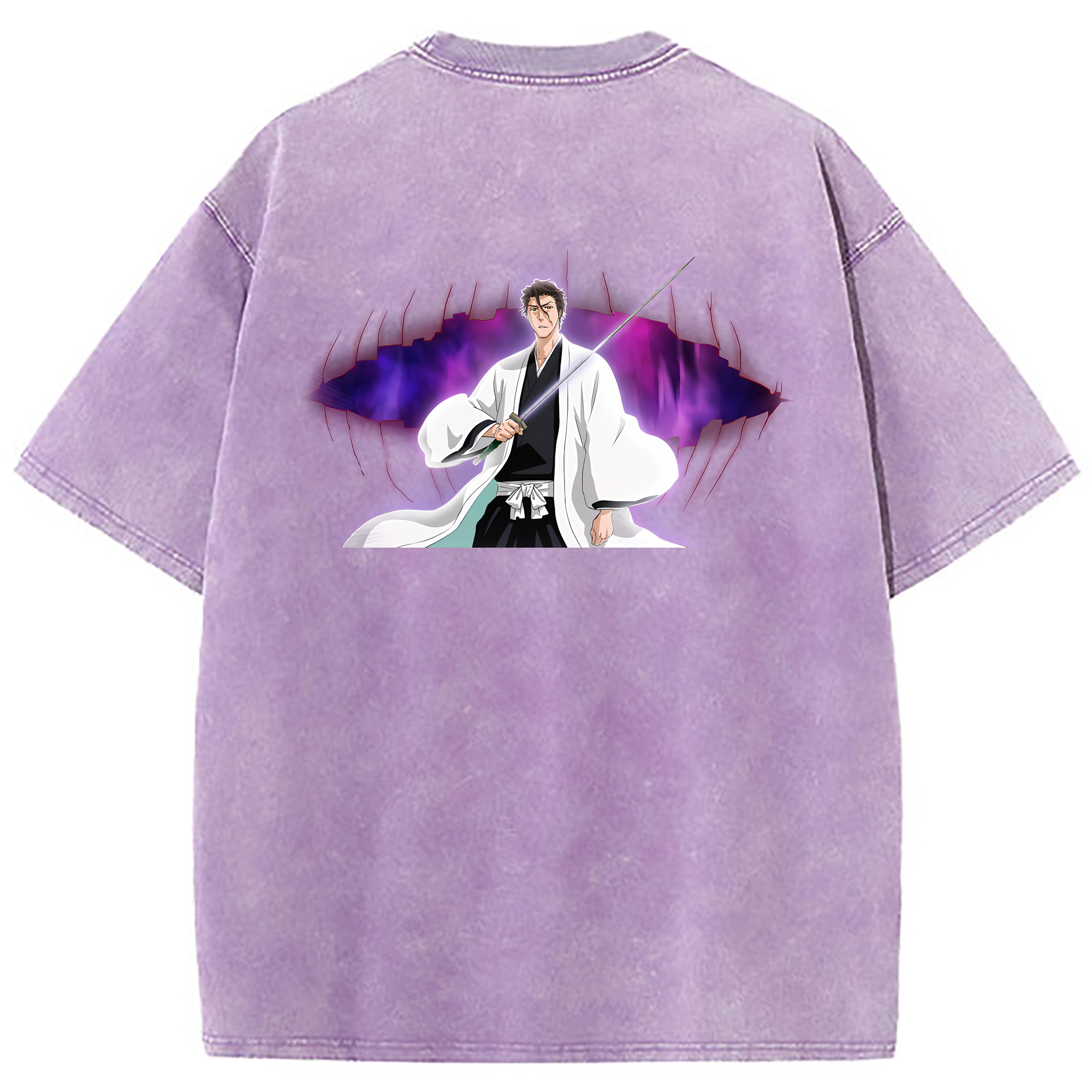 （画像用） ブリーチ 藍染 惣右介（あいぜん そうすけ） BLEACH Aizen Sousuke 綿100% ヴィンテージ風 半袖Tシャツ（背面プリント）