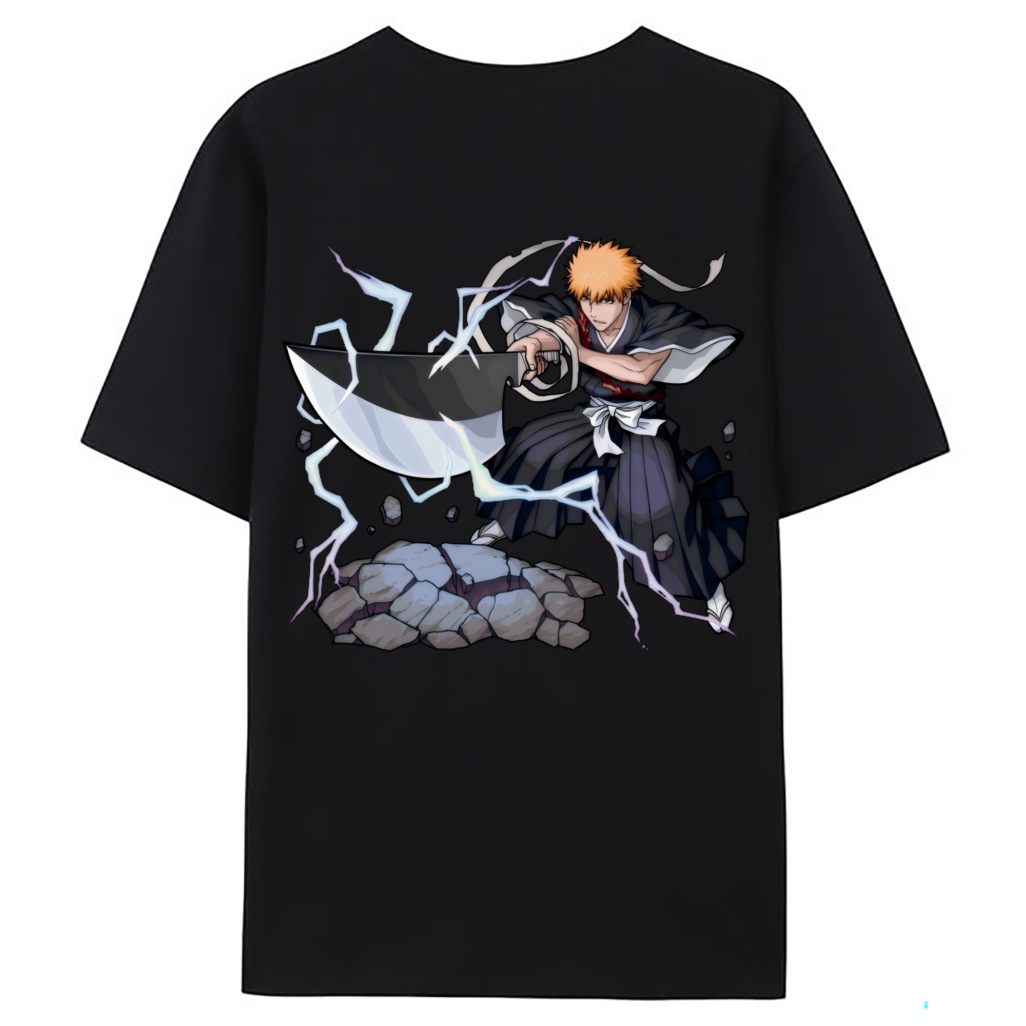 （画像用） ブリーチ 黒崎一護（くろさき いちご）BLEACH Kurosaki Ichigo 綿100％ メンズ半袖Tシャツ（バックプリント） 通気性
