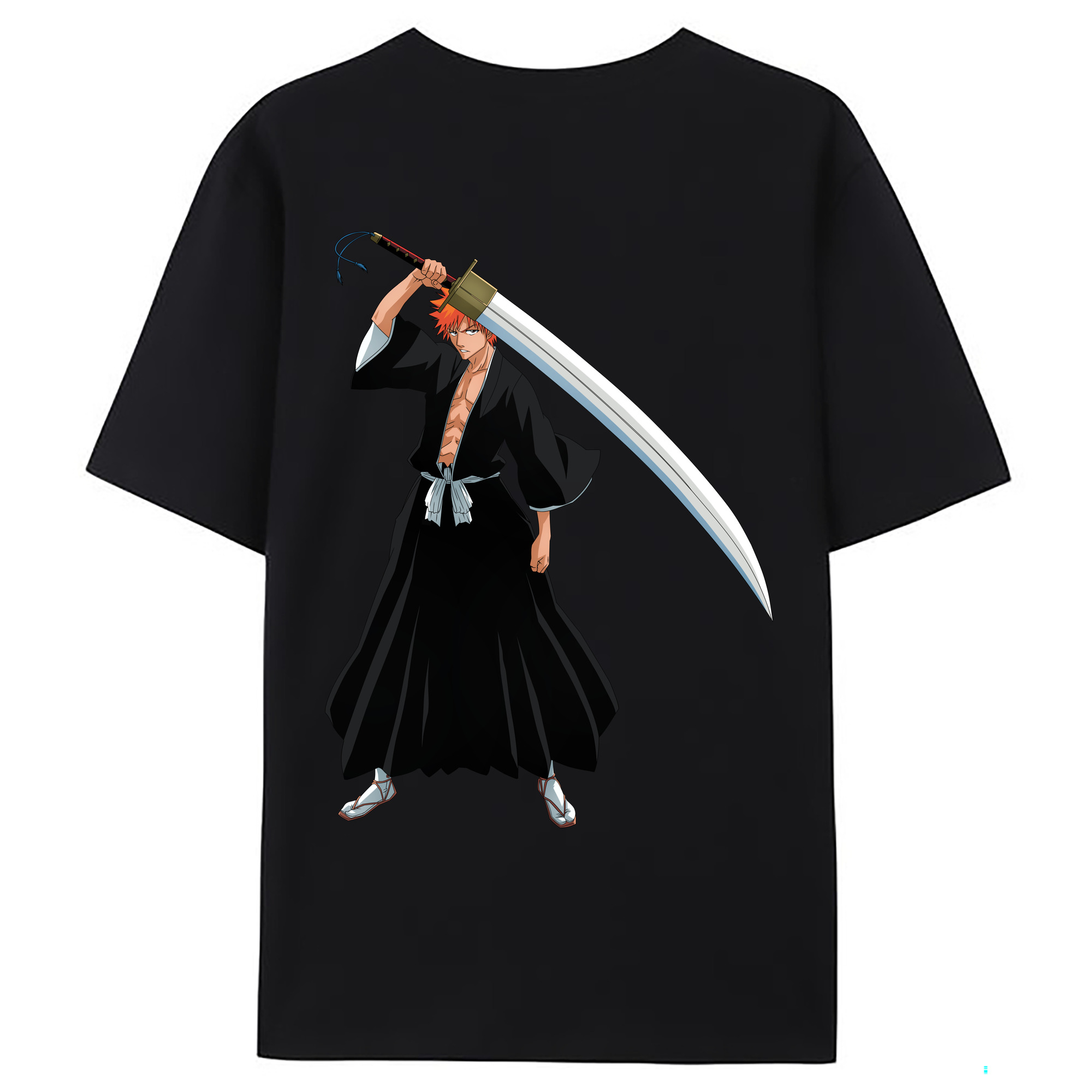 （画像用） ブリーチ 黒崎一護（くろさき いちご）BLEACH Kurosaki Ichigo 綿100％ メンズ半袖Tシャツ（バックプリント） 通気性