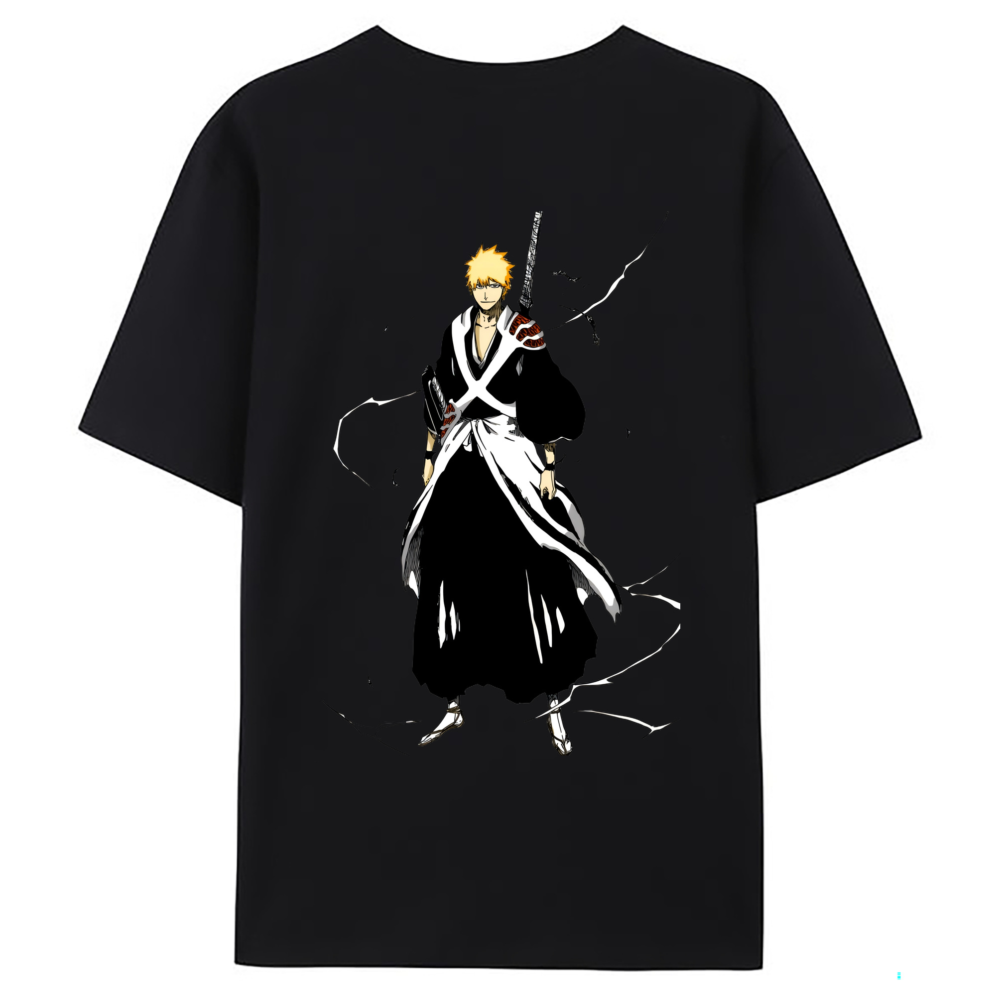 （画像用） ブリーチ 黒崎一護（くろさき いちご）BLEACH Kurosaki Ichigo 綿100％ メンズ半袖Tシャツ（バックプリント） 通気性
