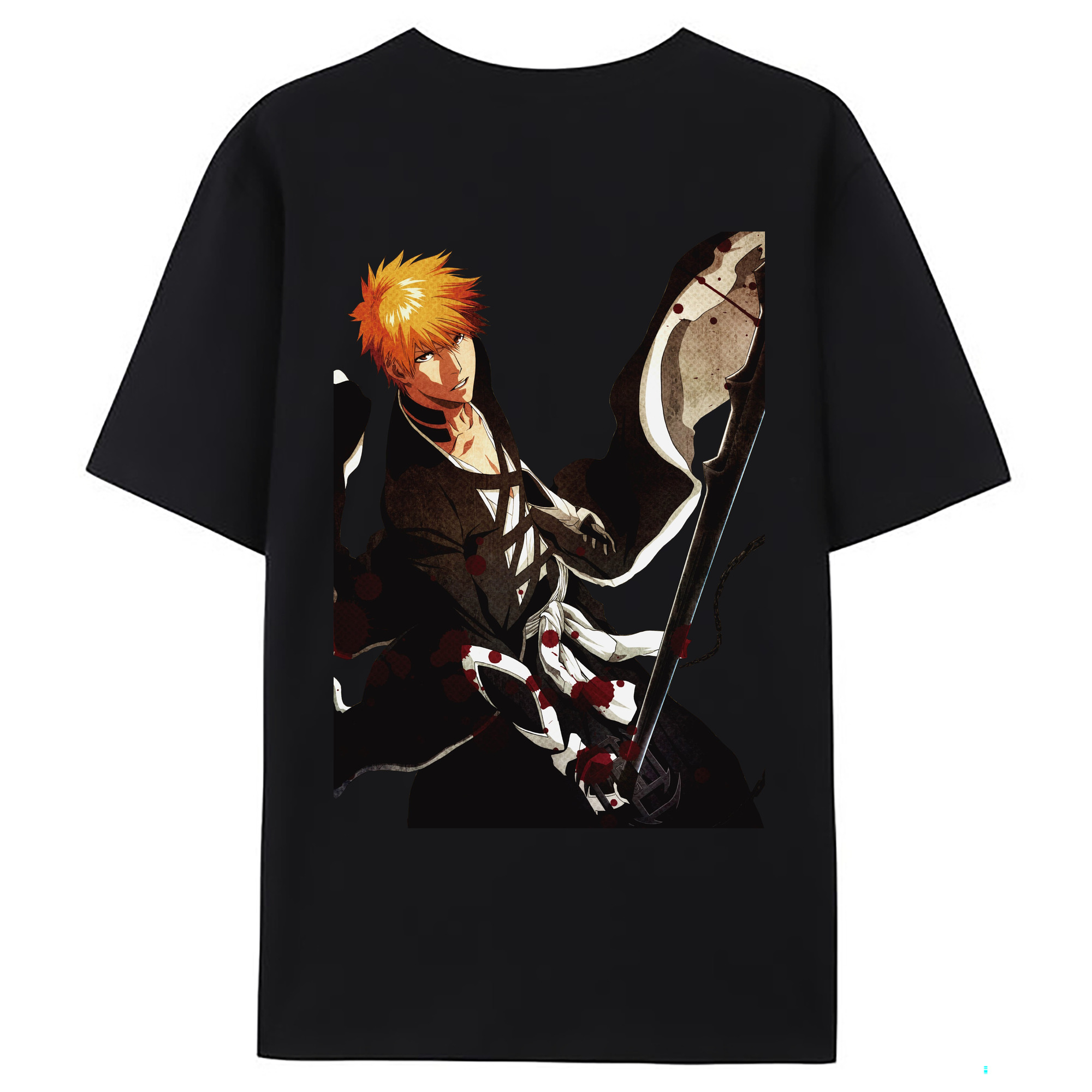 （画像用） ブリーチ 黒崎一護（くろさき いちご）BLEACH Kurosaki Ichigo 綿100％ メンズ半袖Tシャツ（バックプリント） 通気性