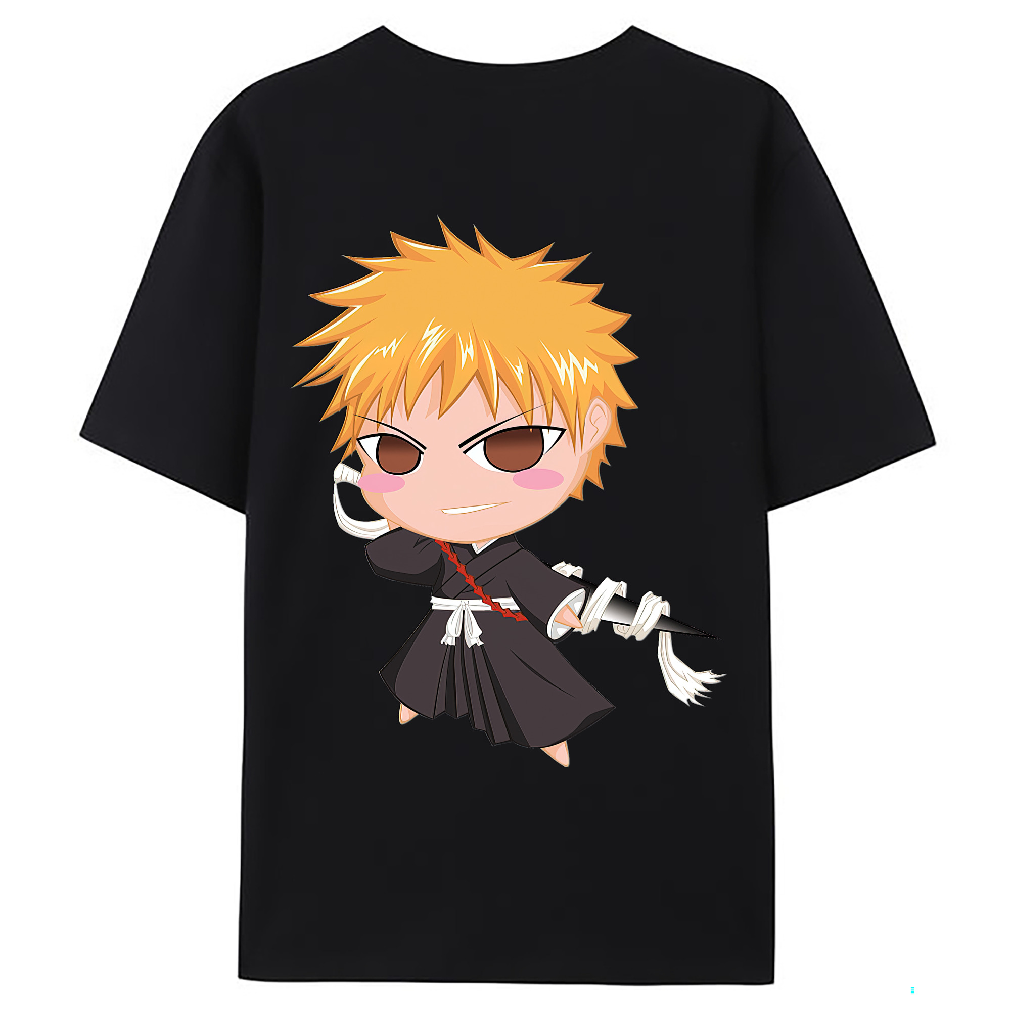 （画像用） ブリーチ 黒崎一護（くろさき いちご）BLEACH Kurosaki Ichigo 綿100％ メンズ半袖Tシャツ（バックプリント） 通気性