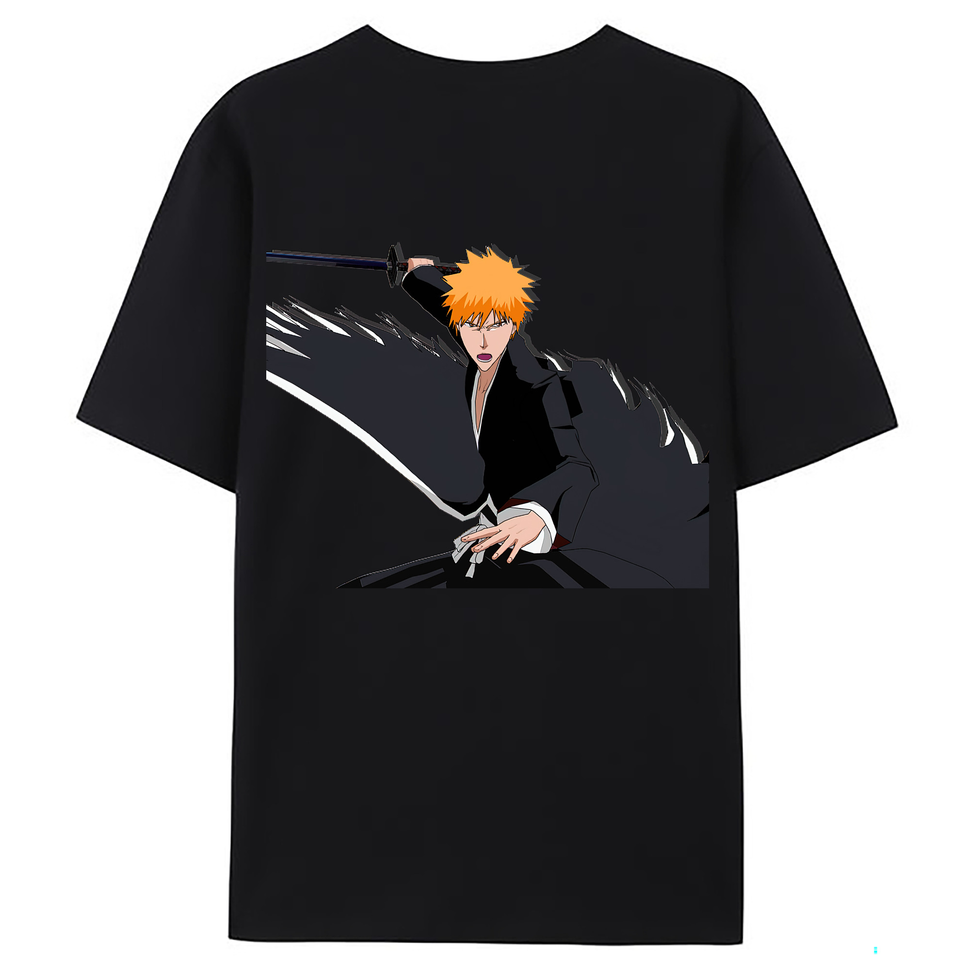 （画像用） ブリーチ 黒崎一護（くろさき いちご）BLEACH Kurosaki Ichigo 綿100％ メンズ半袖Tシャツ（バックプリント） 通気性