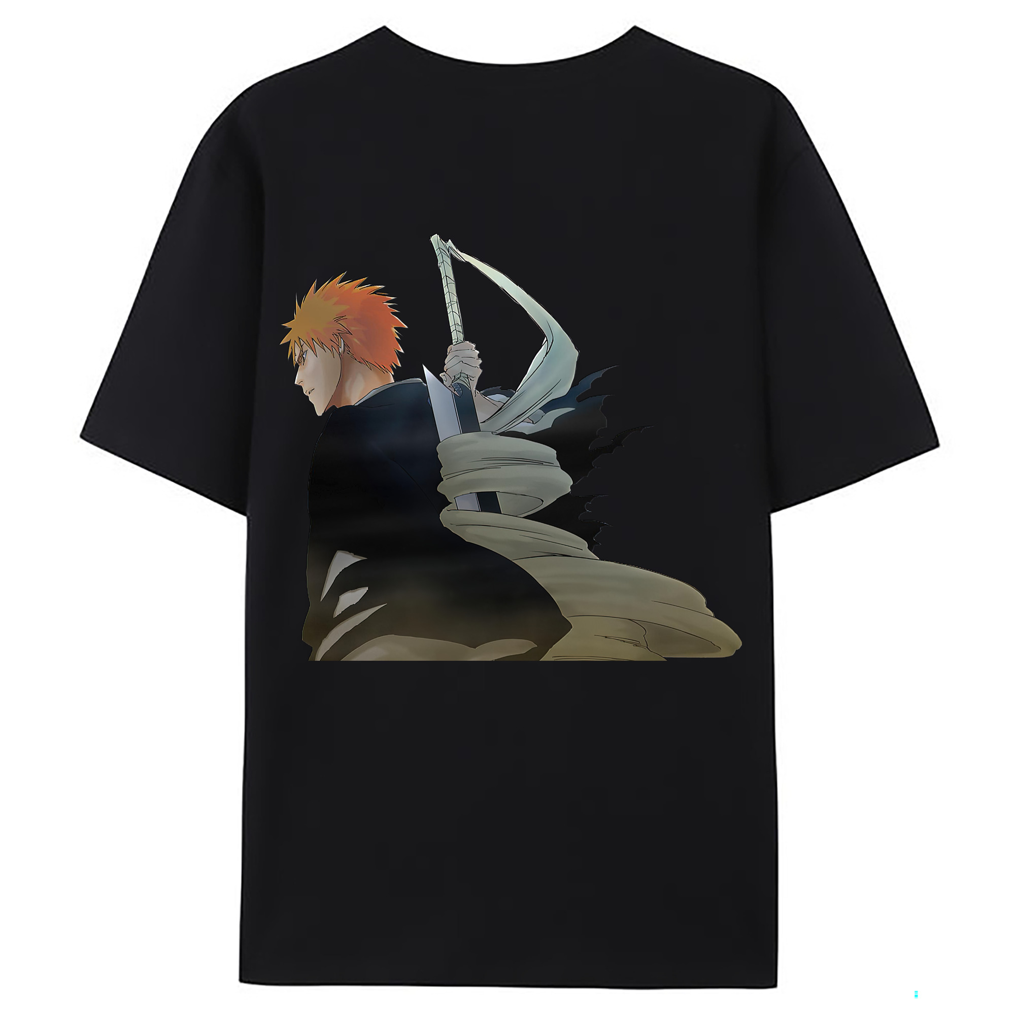 （画像用） ブリーチ 黒崎一護（くろさき いちご）BLEACH Kurosaki Ichigo 綿100％ メンズ半袖Tシャツ（バックプリント） 通気性