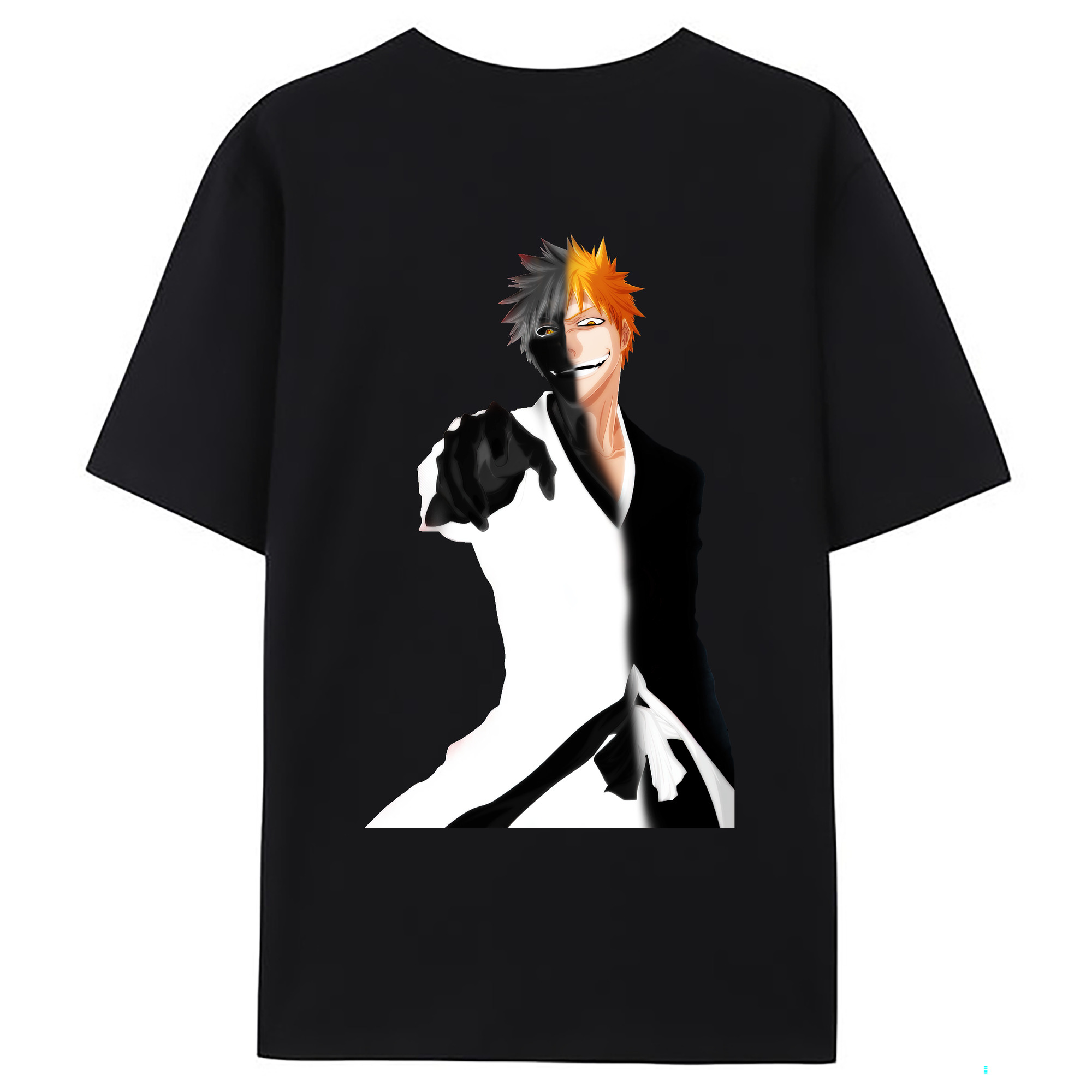 （画像用） ブリーチ 黒崎一護（くろさき いちご）BLEACH Kurosaki Ichigo 綿100％ メンズ半袖Tシャツ（バックプリント） 通気性