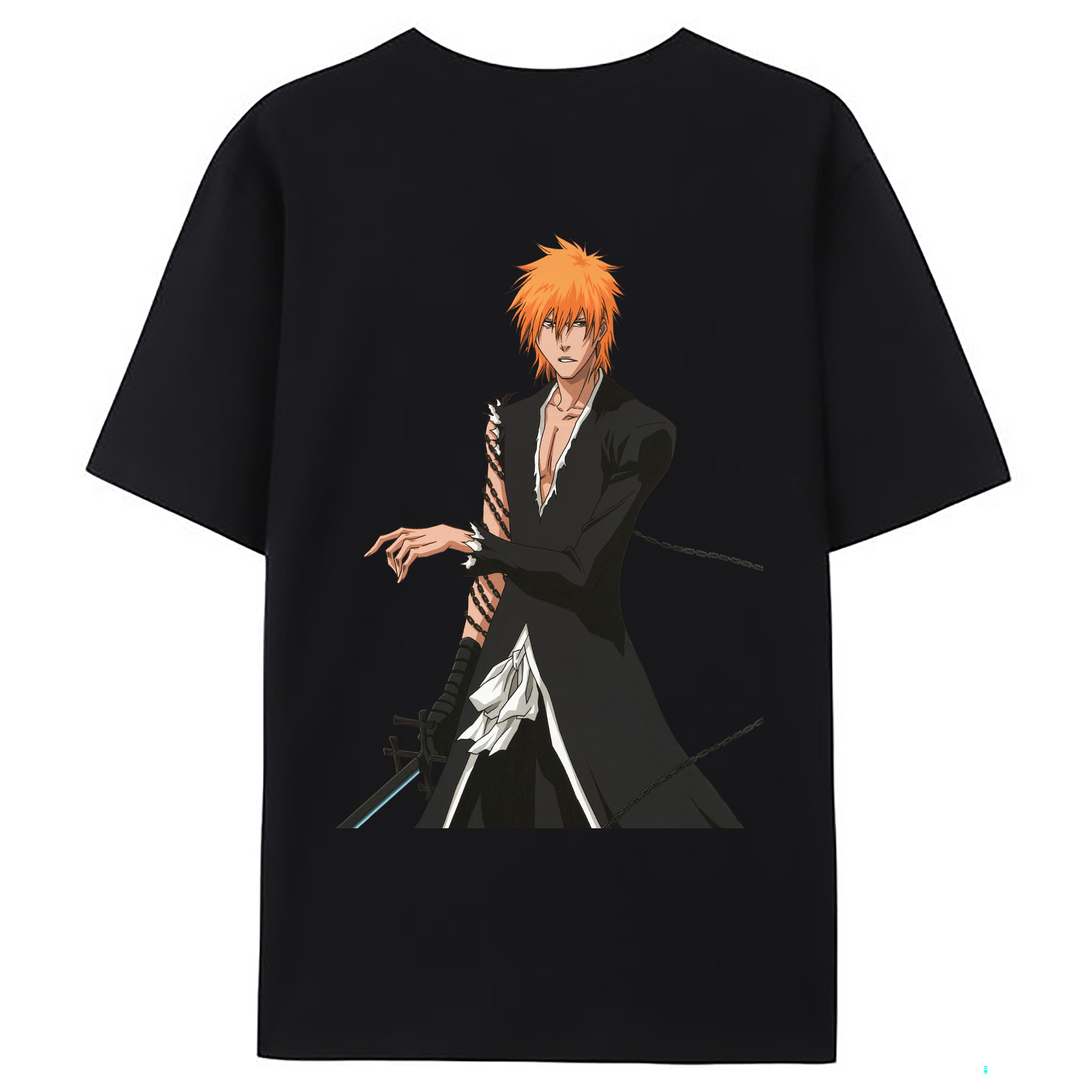 （画像用） ブリーチ 黒崎一護（くろさき いちご）BLEACH Kurosaki Ichigo 綿100％ メンズ半袖Tシャツ（バックプリント） 通気性