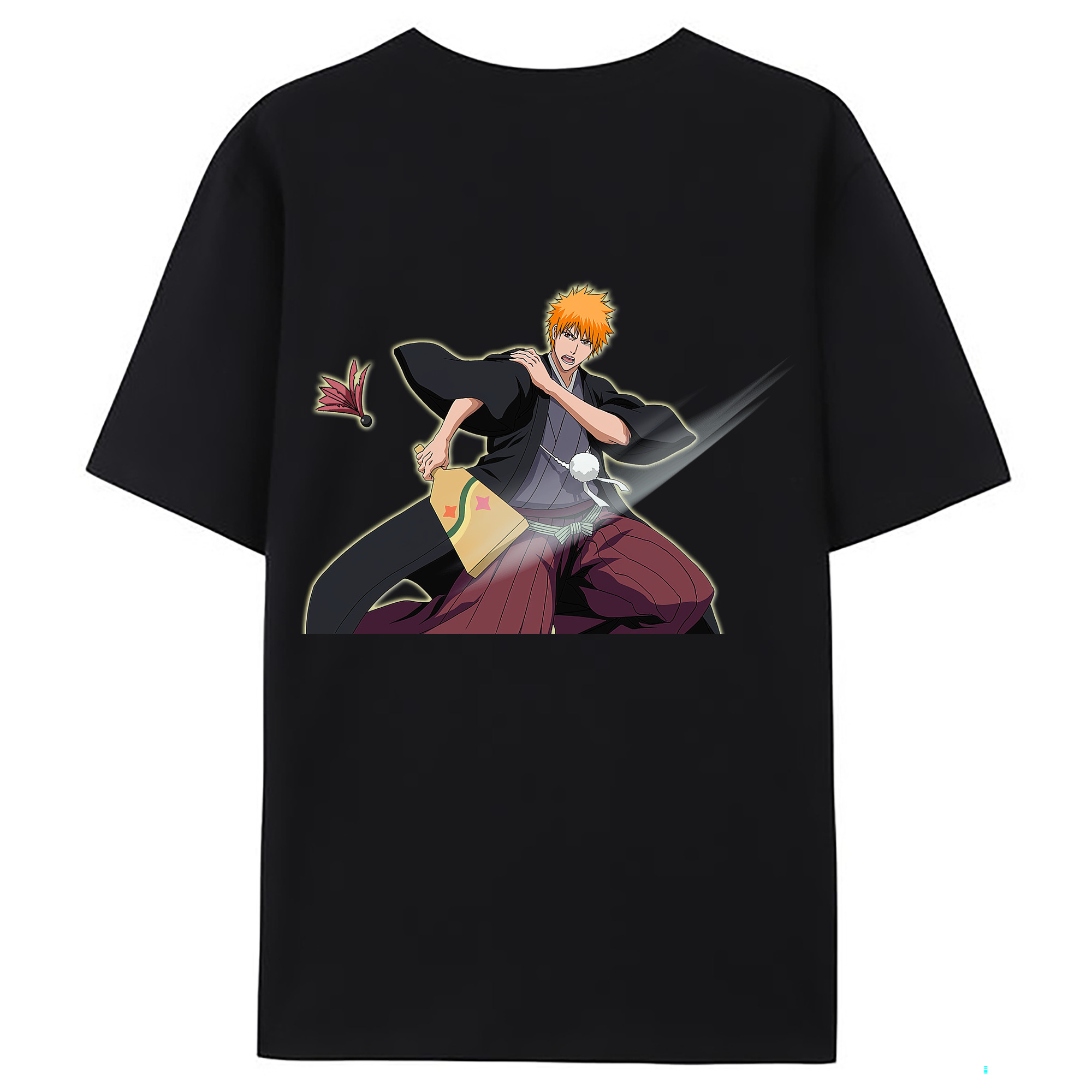 （画像用） ブリーチ 黒崎一護（くろさき いちご）BLEACH Kurosaki Ichigo 綿100％ メンズ半袖Tシャツ（バックプリント） 通気性