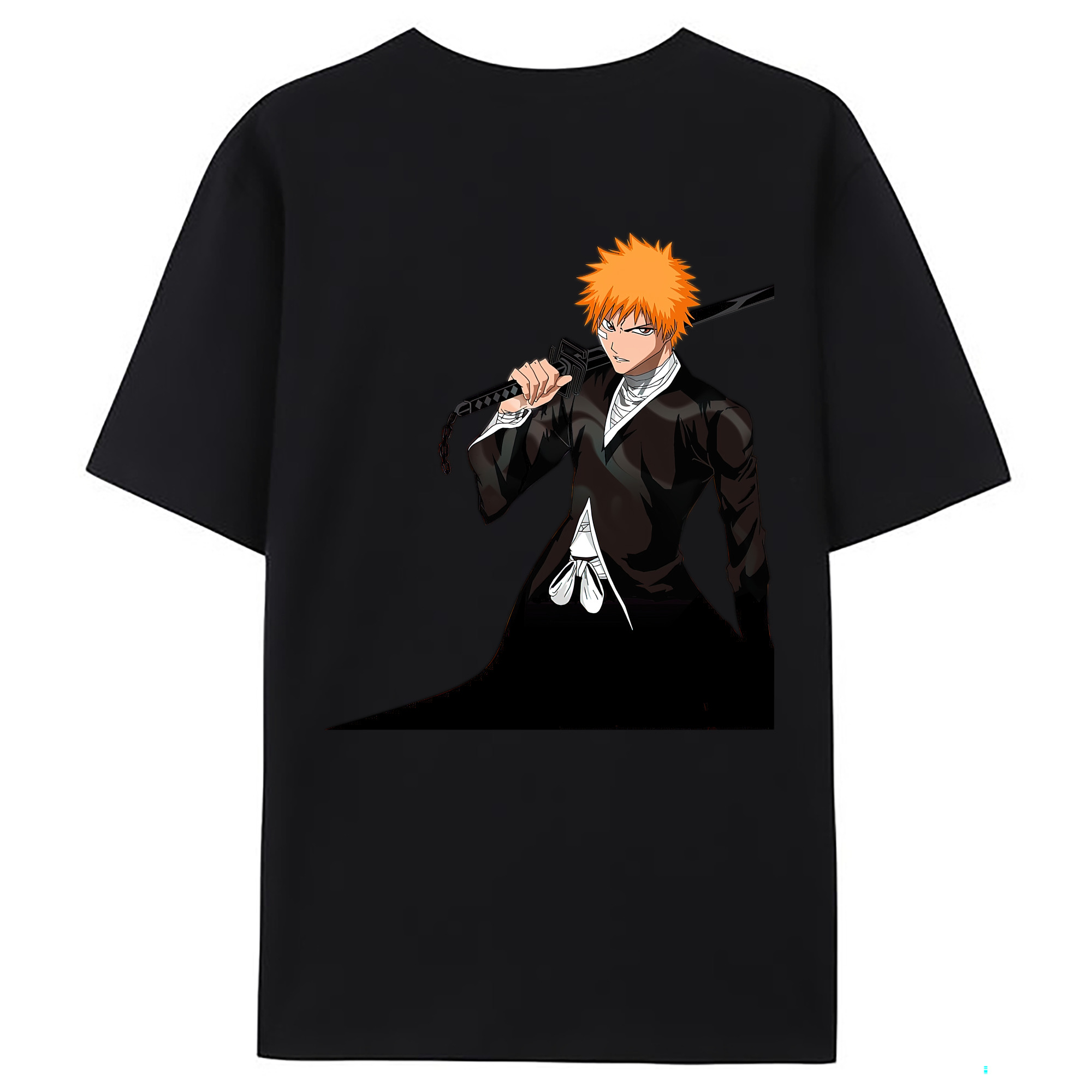（画像用） ブリーチ 黒崎一護（くろさき いちご）BLEACH Kurosaki Ichigo 綿100％ メンズ半袖Tシャツ（バックプリント） 通気性