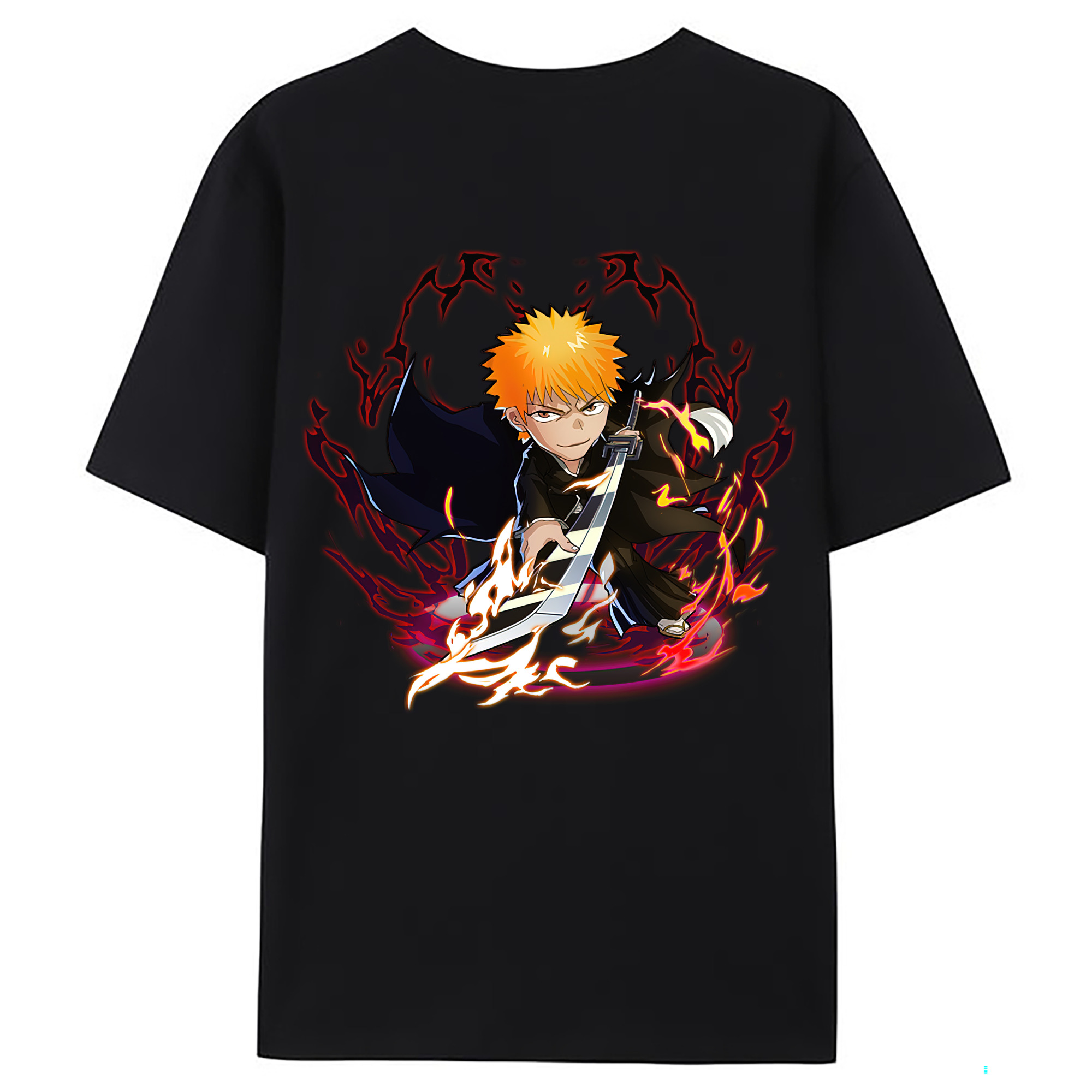 （画像用） ブリーチ 黒崎一護（くろさき いちご）BLEACH Kurosaki Ichigo 綿100％ メンズ半袖Tシャツ（バックプリント） 通気性