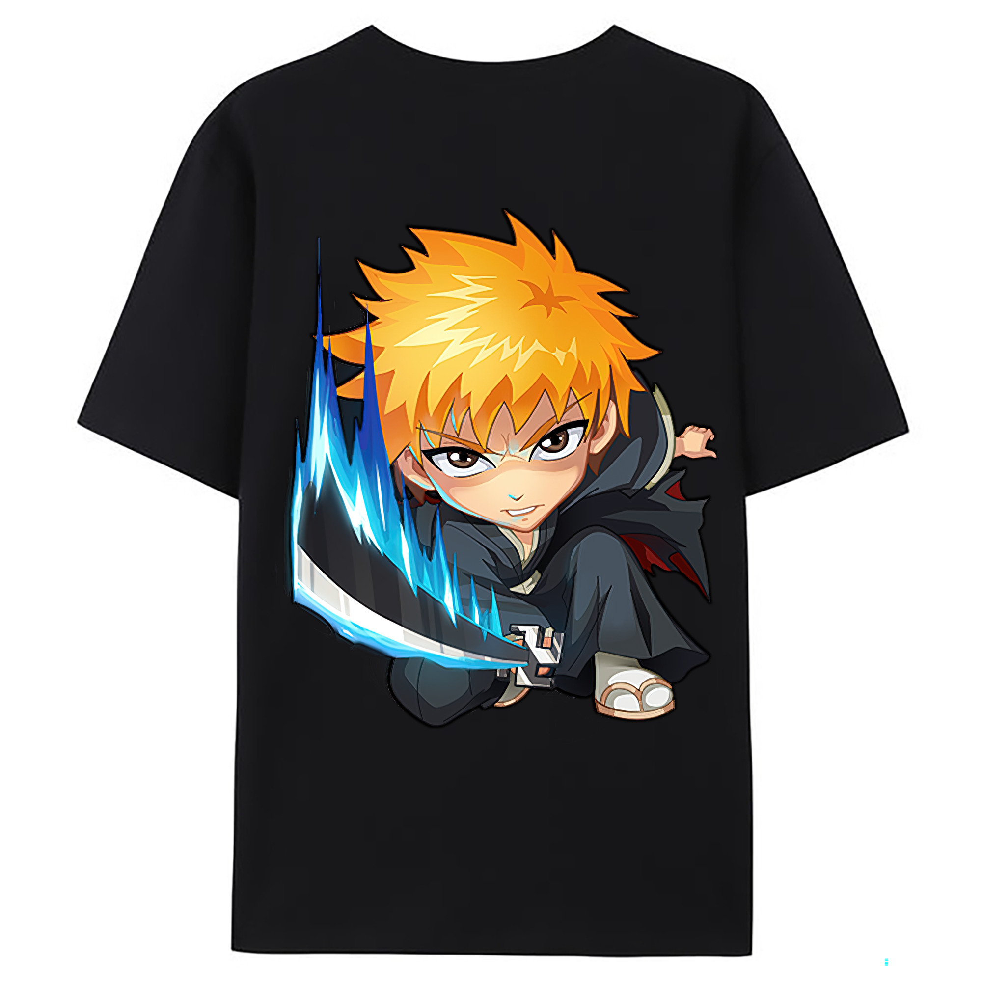 （画像用） ブリーチ 黒崎一護（くろさき いちご）BLEACH Kurosaki Ichigo 綿100％ メンズ半袖Tシャツ（バックプリント） 通気性